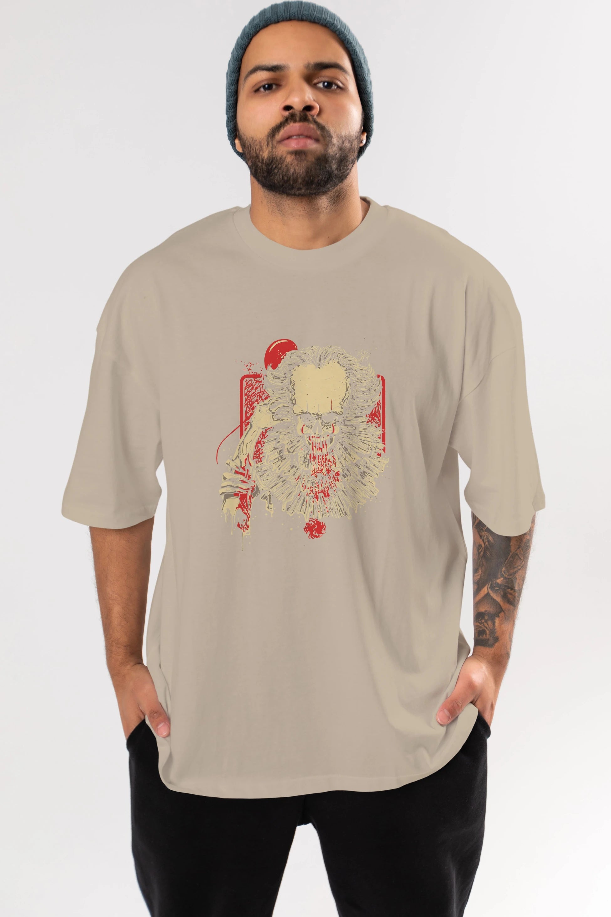 it (2) Ön Baskılı Oversize t-shirt Erkek Kadın Unisex %100 Pamuk Bisiklet Yaka tişort