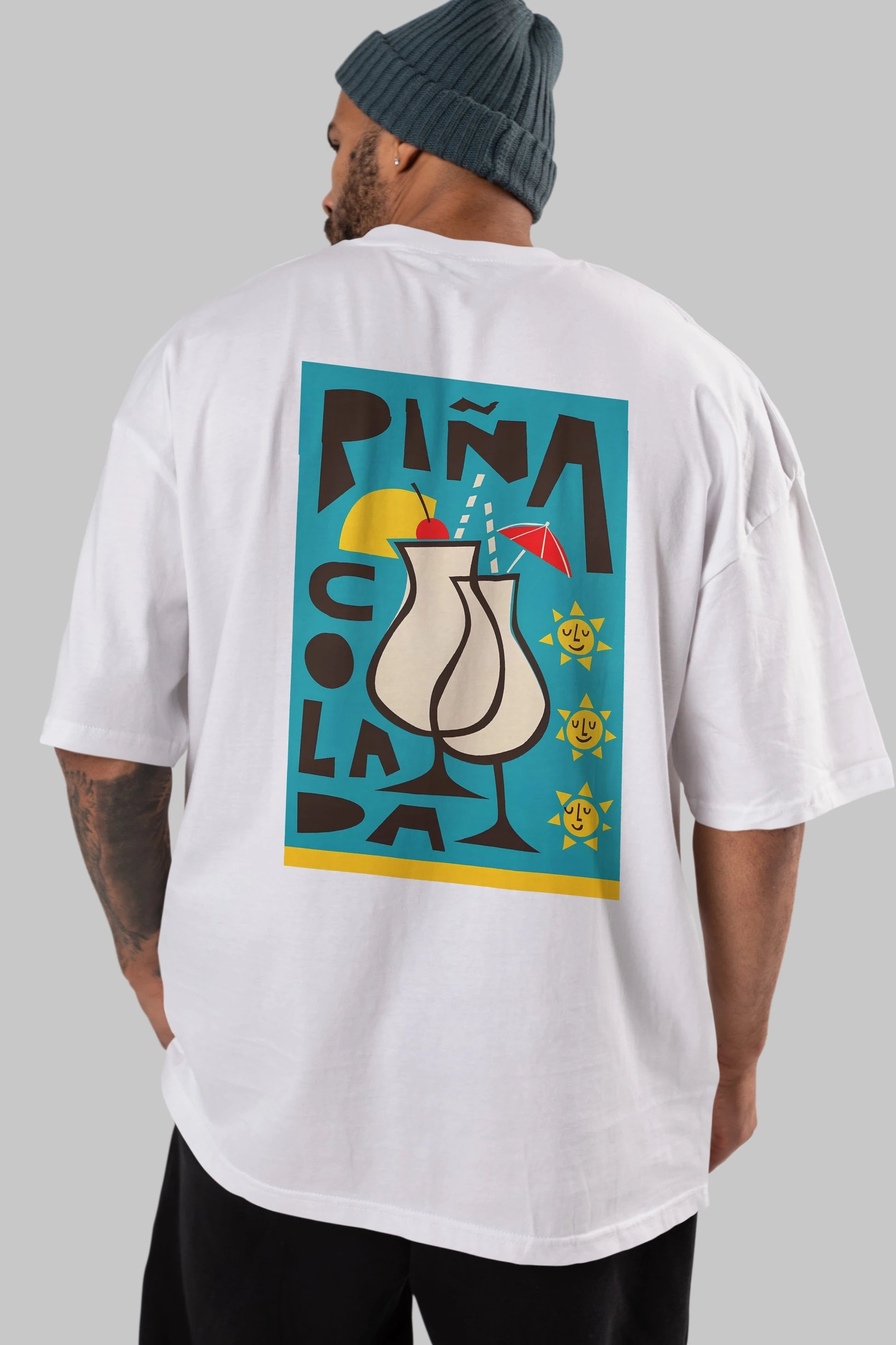 Pina Colada 4 Arka Baskılı Oversize t-shirt Erkek Kadın Unisex %100 Pamuk Bisiklet Yaka tişort