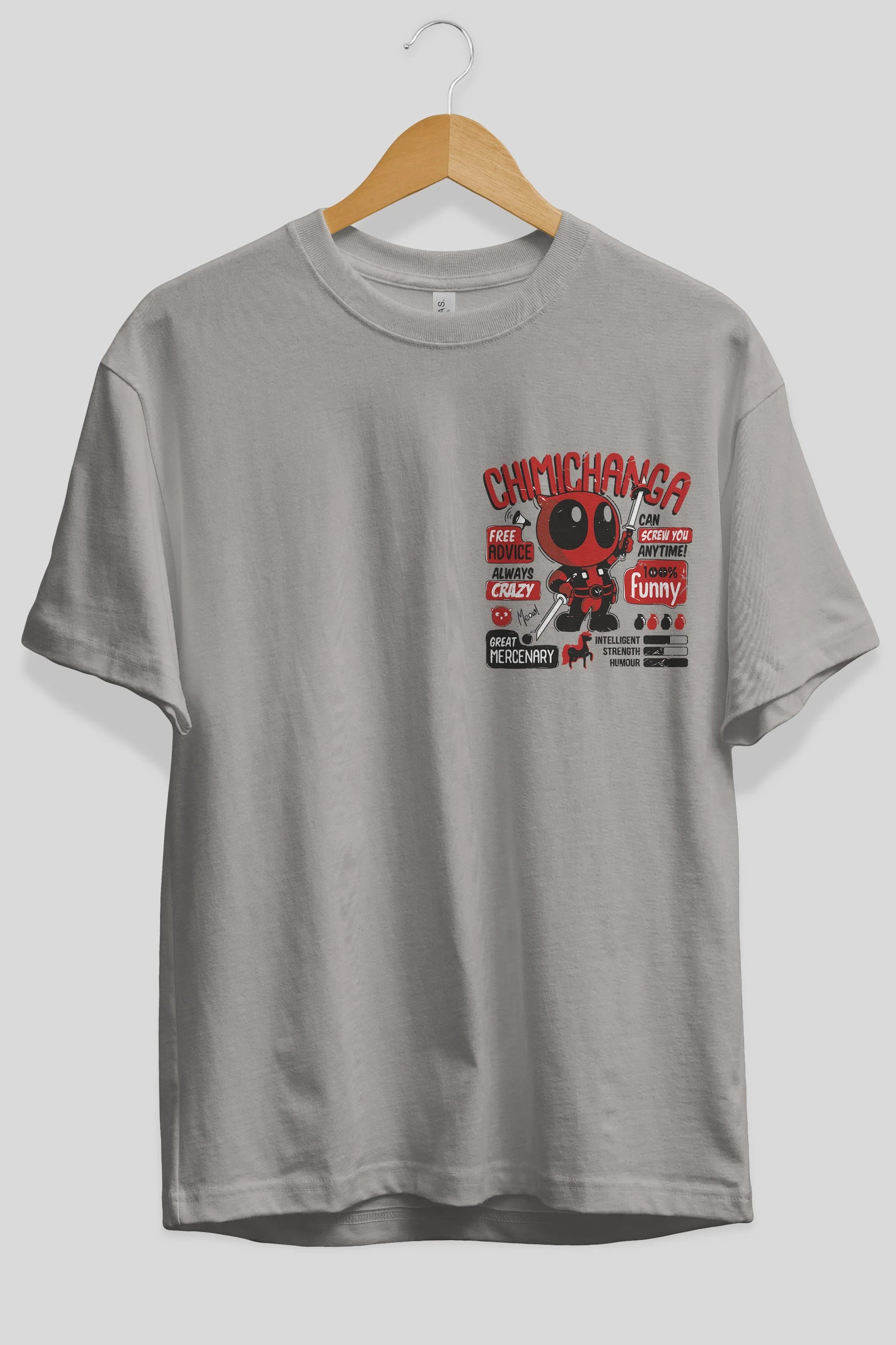 Deadpool (9) Ön Sol Baskılı Oversize t-shirt Erkek Kadın Unisex %100 Pamuk Bisiklet Yaka tişort