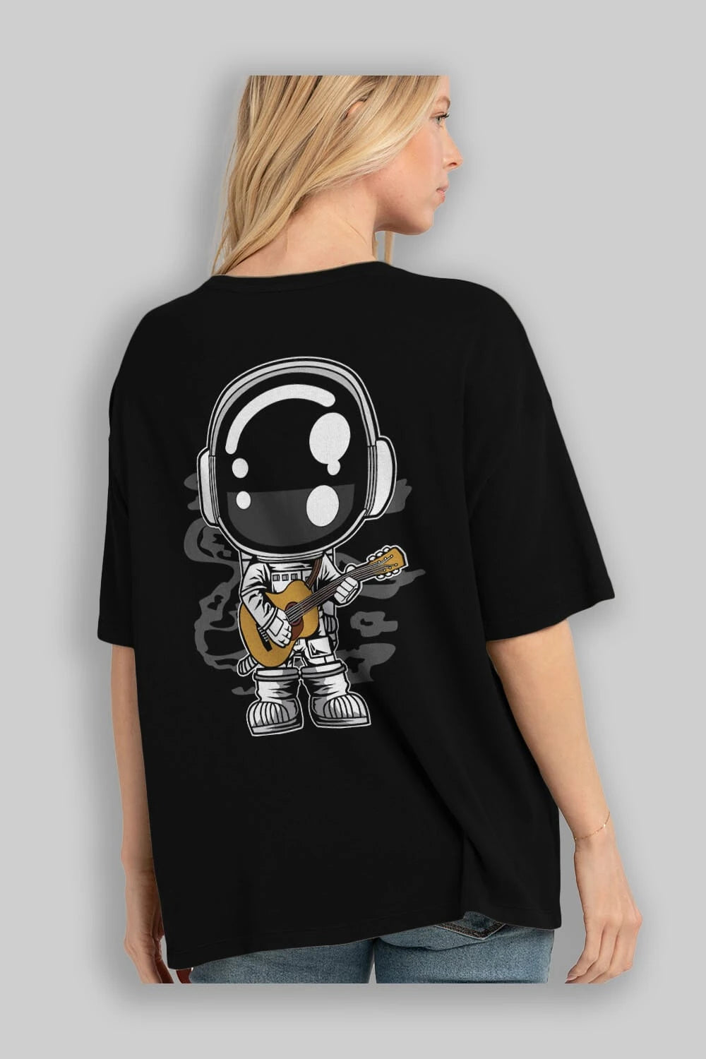 Astronaut Acoustic Guitar Arka Baskılı Oversize t-shirt Erkek Kadın Unisex