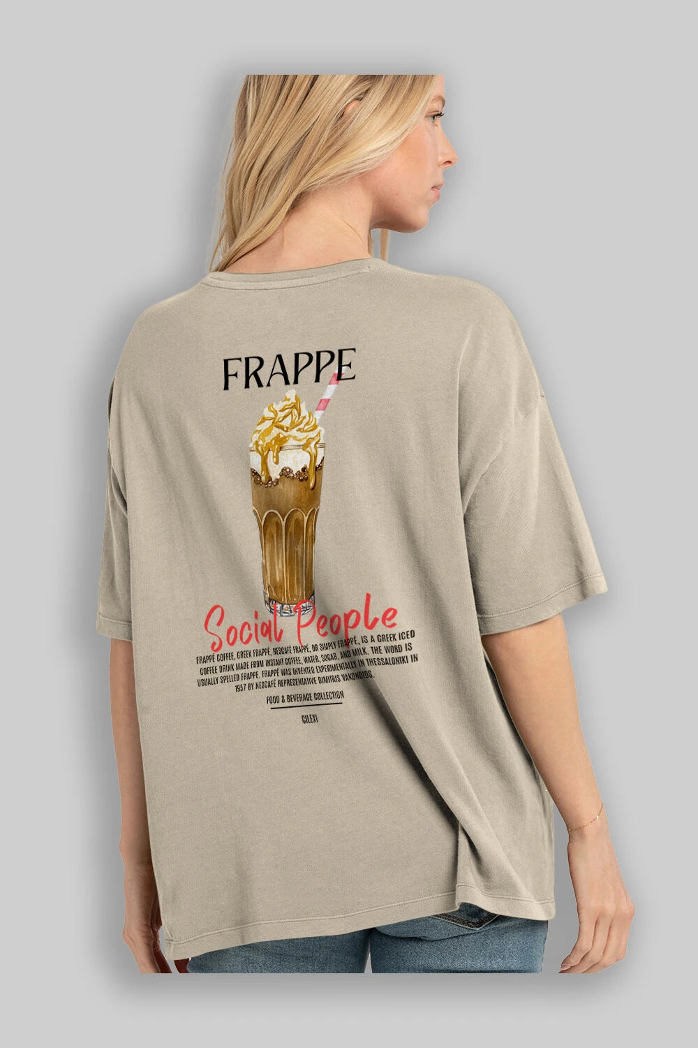 Frappe Kokteyl Serisi Baskılı Oversize t-shirt Erkek Kadın Unisex %100 Pamuk Bisiklet Yaka tişort