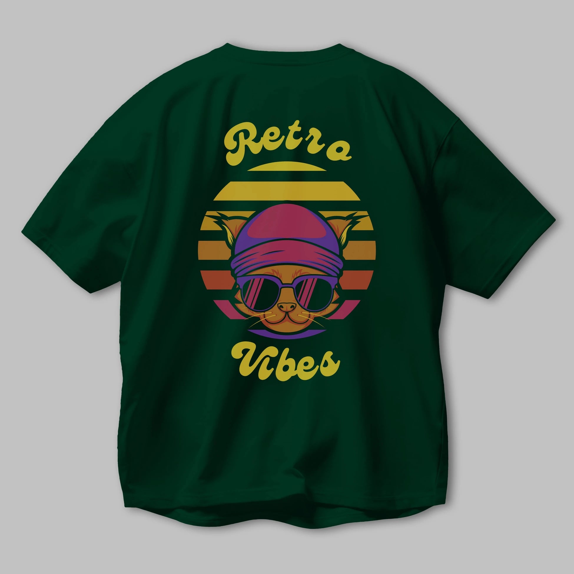 Cat Retro Vibes Arka Baskılı Oversize t-shirt Erkek Kadın Unisex