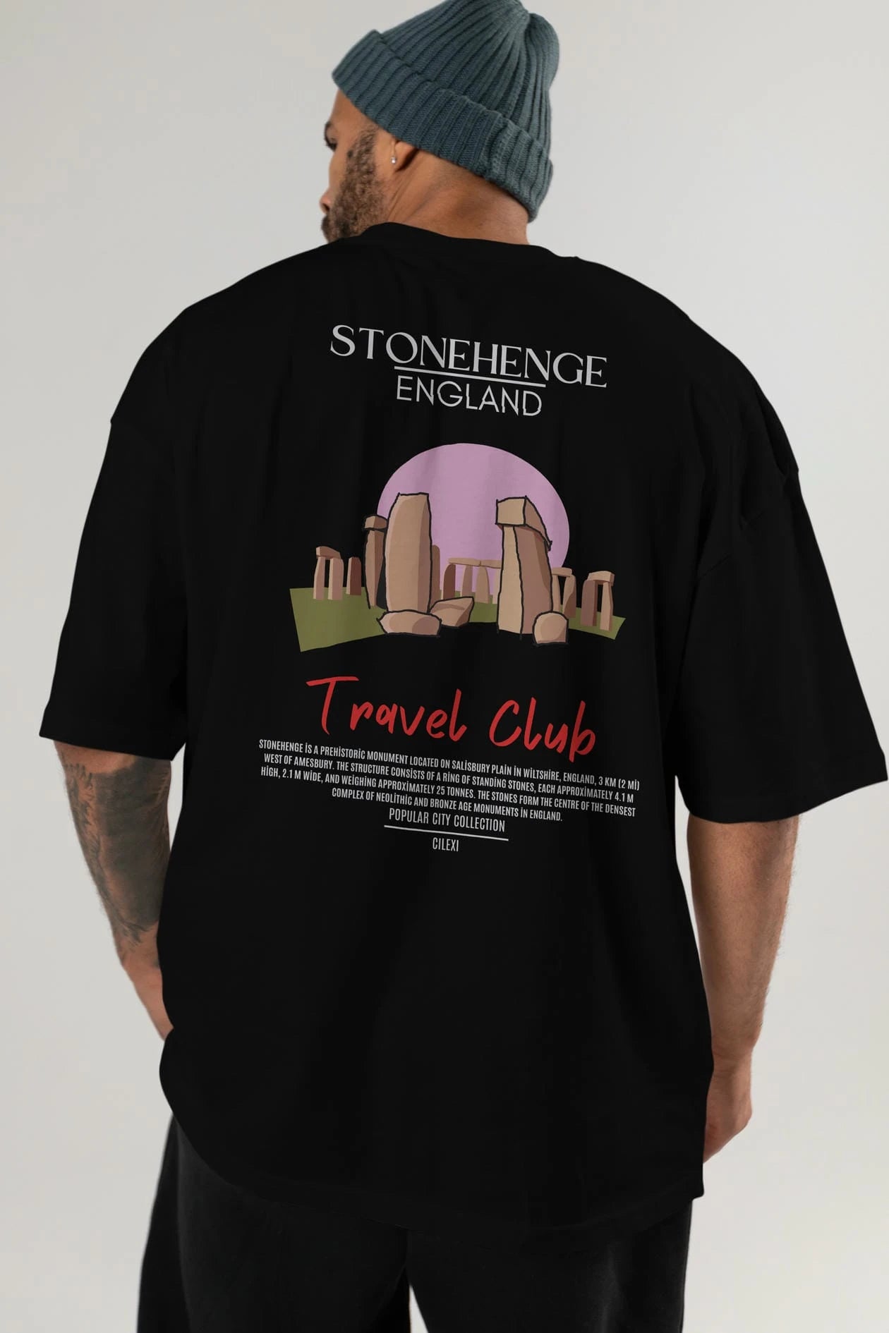 Stonehenge England Arka Baskılı Oversize t-shirt Erkek Kadın Pamuk Bisiklet Yaka tişort