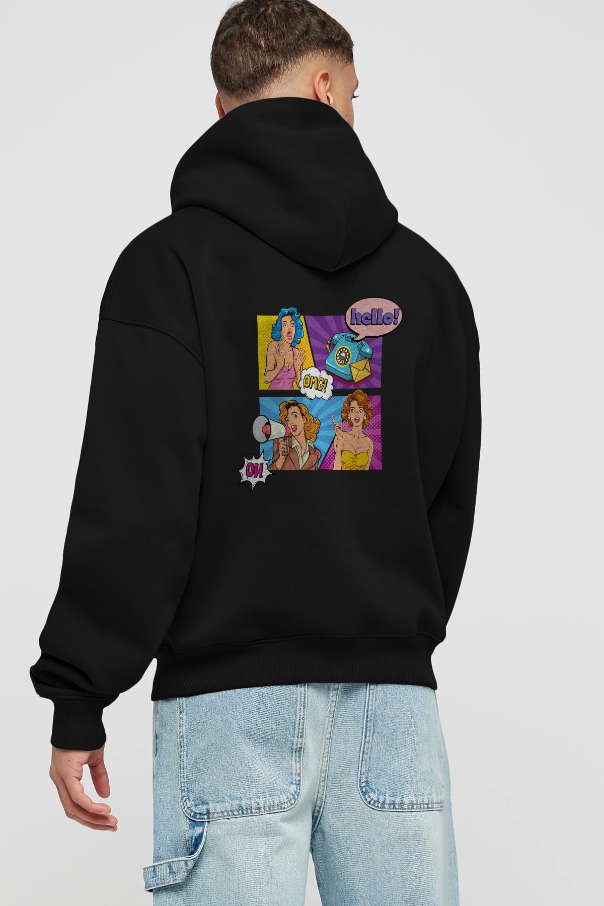 Hello OMG Arka Baskılı Oversize Hoodie Kapüşonlu Sweatshirt Erkek Kadın Unisex