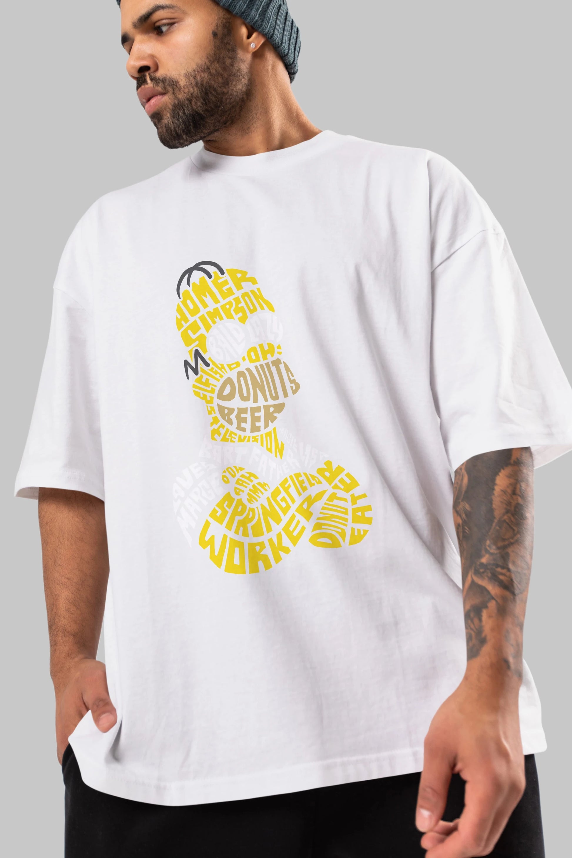 Homer Simpson Ön Baskılı Oversize t-shirt %100 pamuk Erkek Kadın Unisex