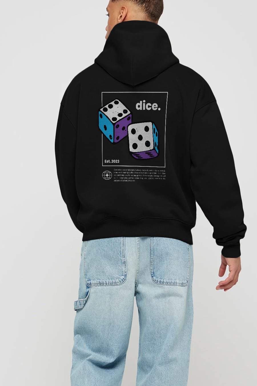 Dice Yazılı Arka Baskılı Oversize Hoodie Kapüşonlu Sweatshirt Erkek Kadın Unisex