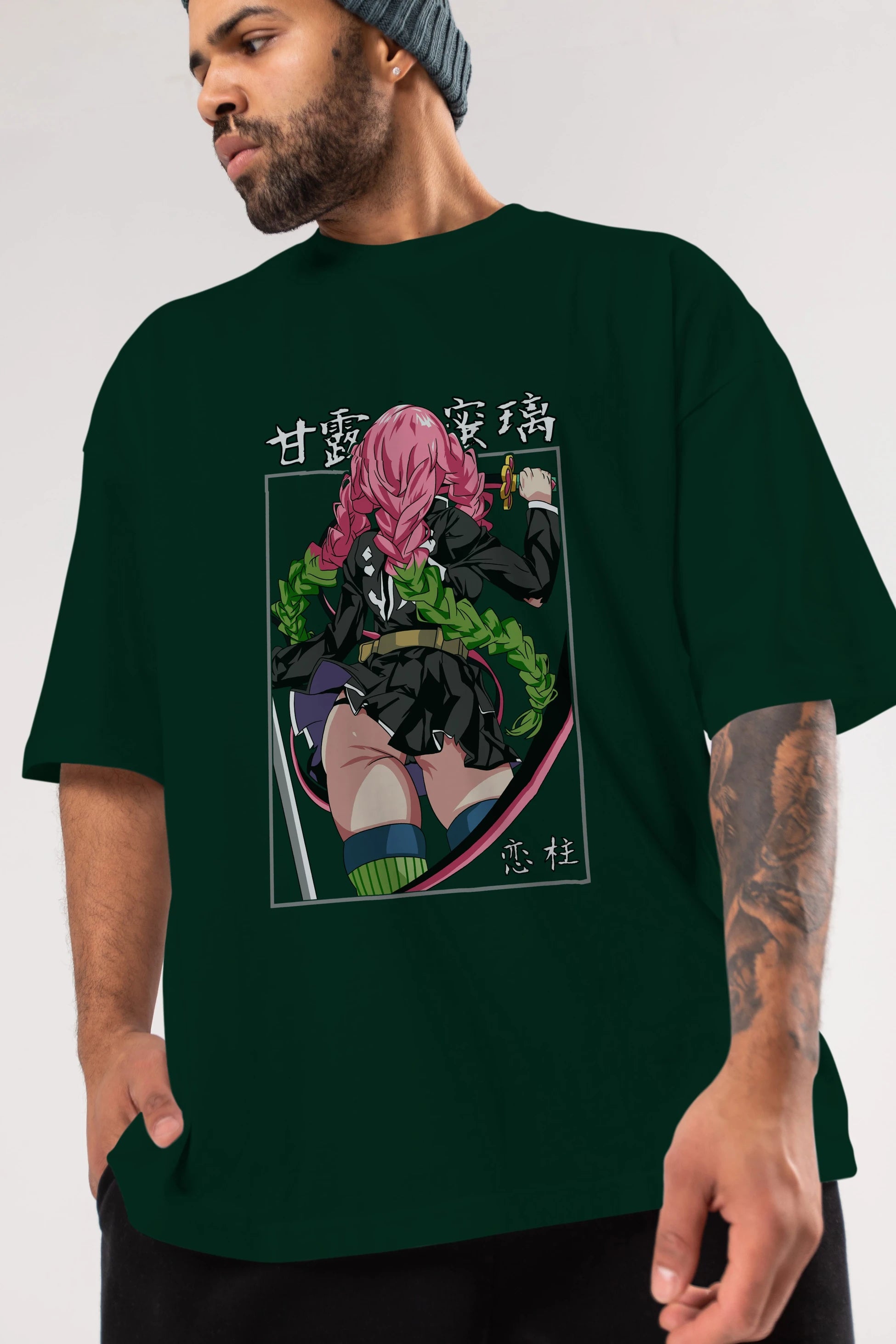 Mitsuri DEMONSLAYER Anime Ön Baskılı Oversize t-shirt %100 pamuk Erkek Kadın Unisex