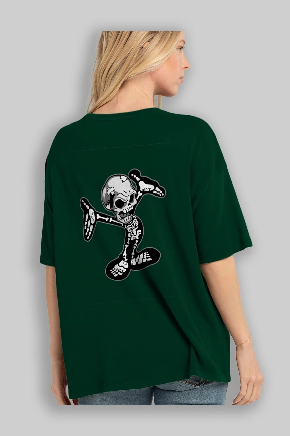 Skull Skeleton Arka Baskılı Oversize t-shirt Erkek Kadın Unisex %100 Pamuk tişort