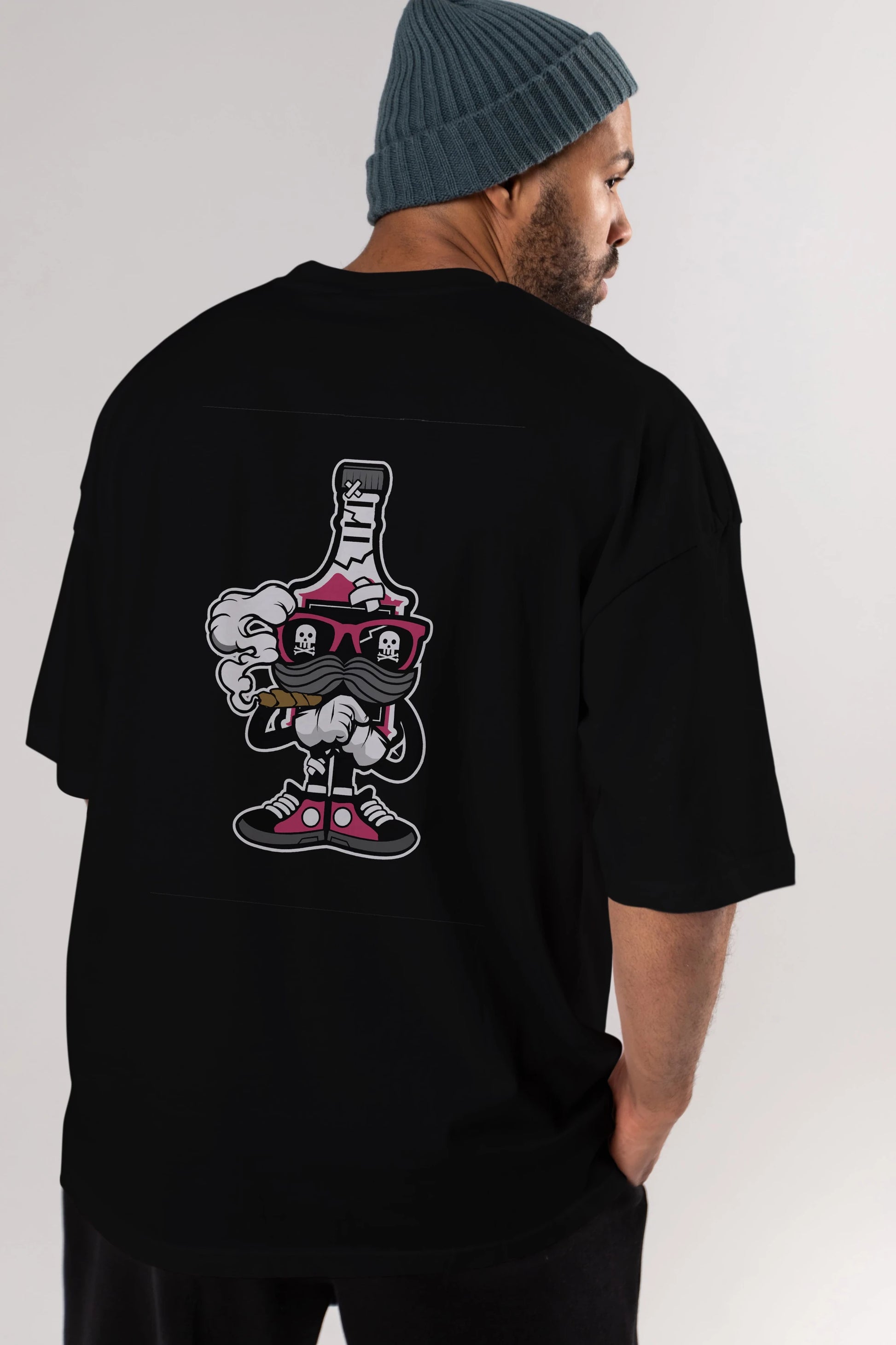 Vodka Bottle Arka Baskılı Oversize t-shirt Erkek Kadın Unisex %100 Pamuk tişort