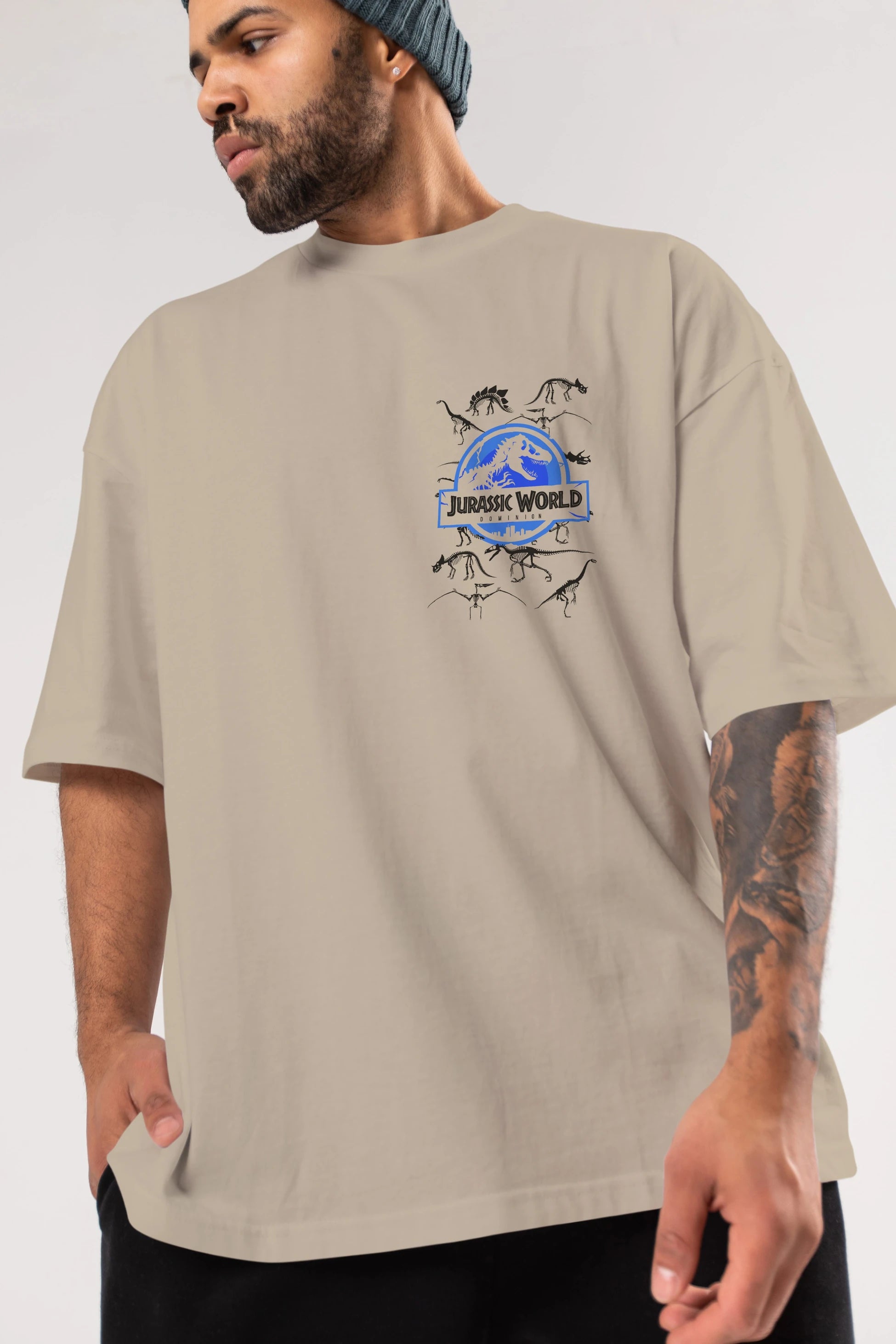Jurassic Park (5) Ön Sol Baskılı Oversize t-shirt Erkek Kadın Unisex %100 Pamuk Bisiklet Yaka tişort