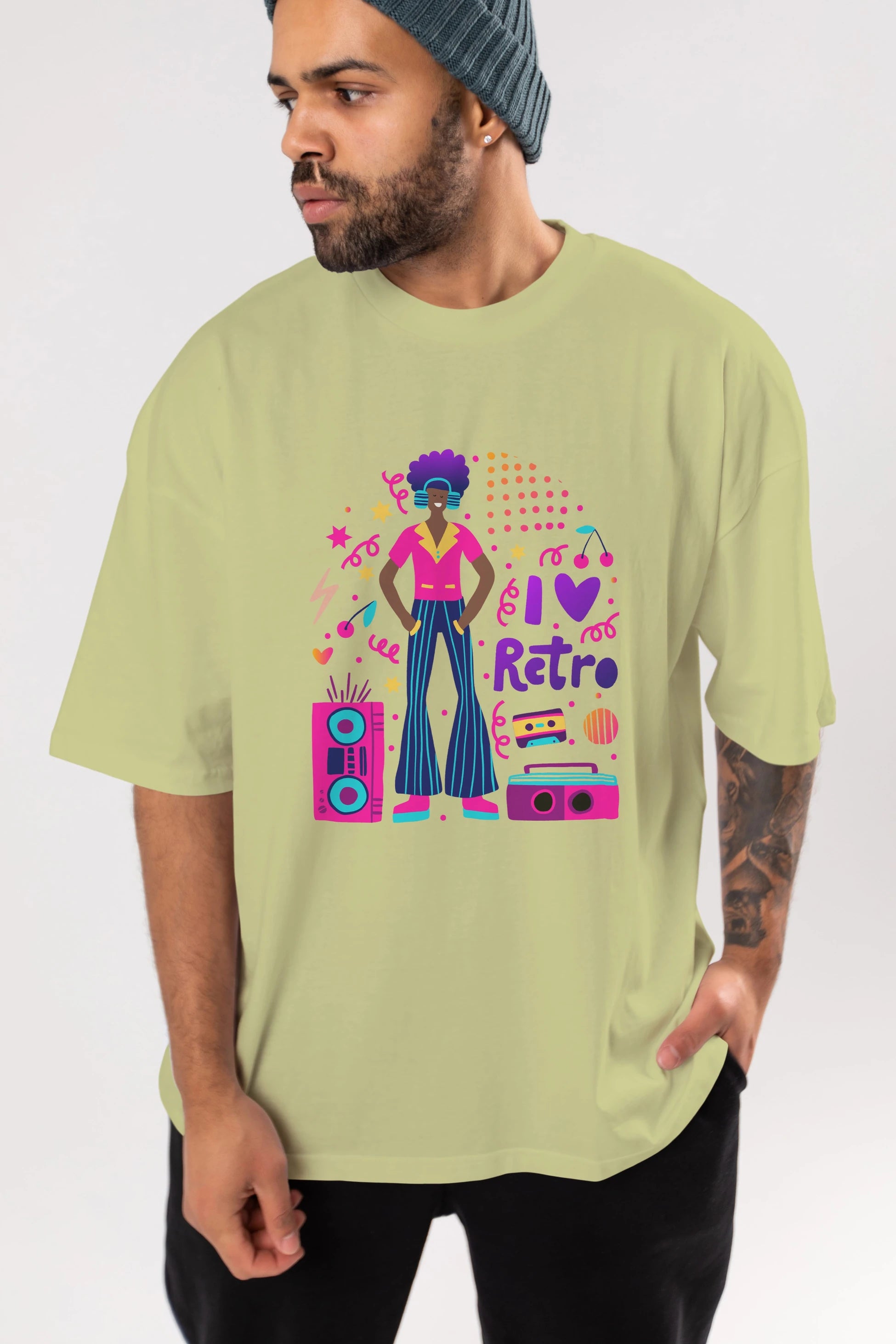 Retro Boy Party Ön Baskılı Oversize t-shirt Erkek Kadın Unisex