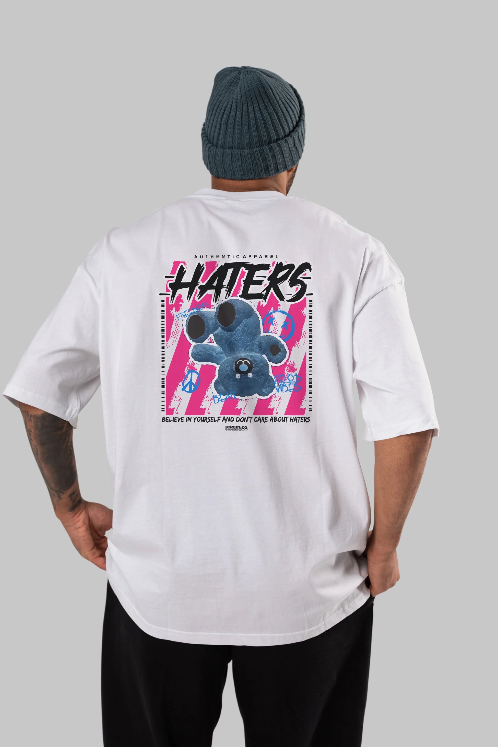 Haters Bear Arka Baskılı Oversize t-shirt Erkek Kadın Unisex