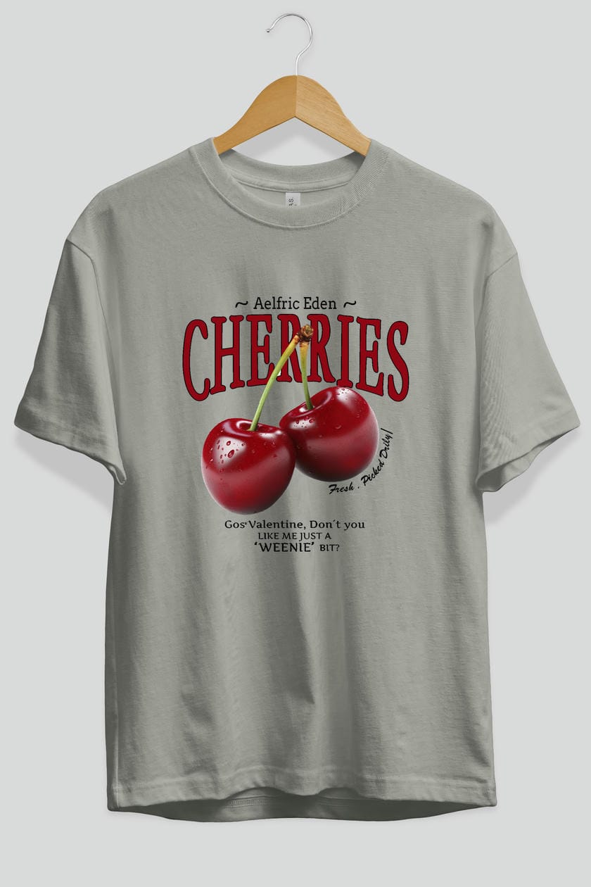 Cherry Cherries Ön Baskılı Oversize t-shirt Erkek Kadın Pamuk Bisiklet Yaka tişort