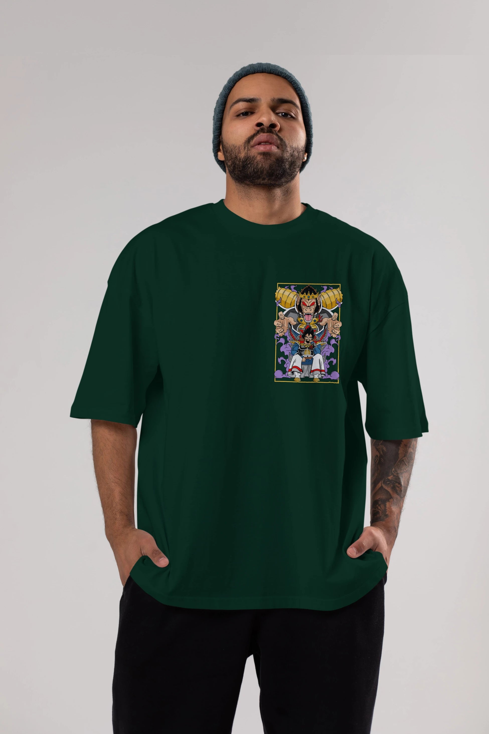 DragonBall ReyVegeta Ön Sol Baskılı Oversize t-shirt Erkek Kadın Unisex %100 Pamuk Bisiklet Yaka tişort