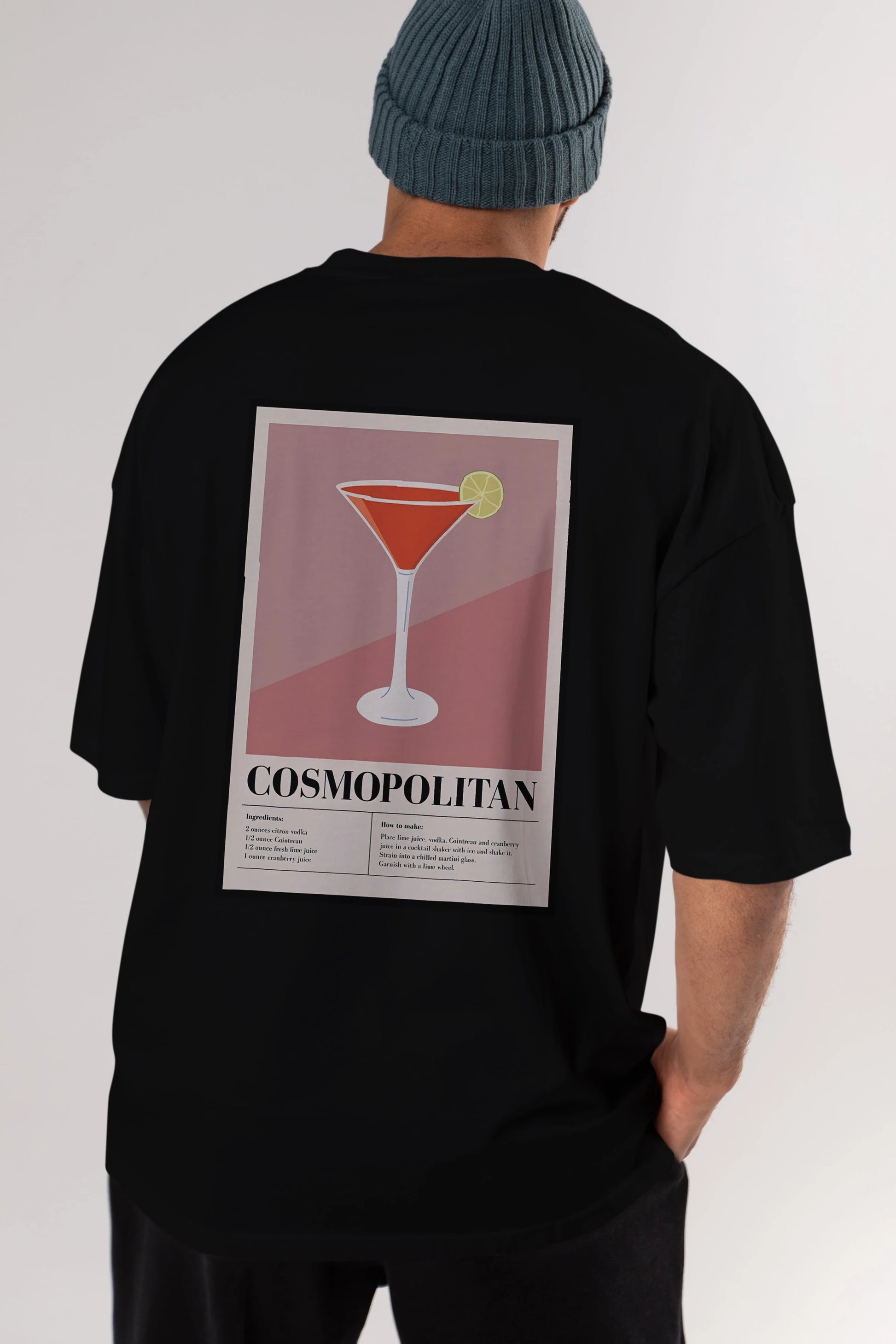 Cosmopolitan 3 Arka Baskılı Oversize t-shirt Erkek Kadın Unisex %100 Pamuk Bisiklet Yaka tişort