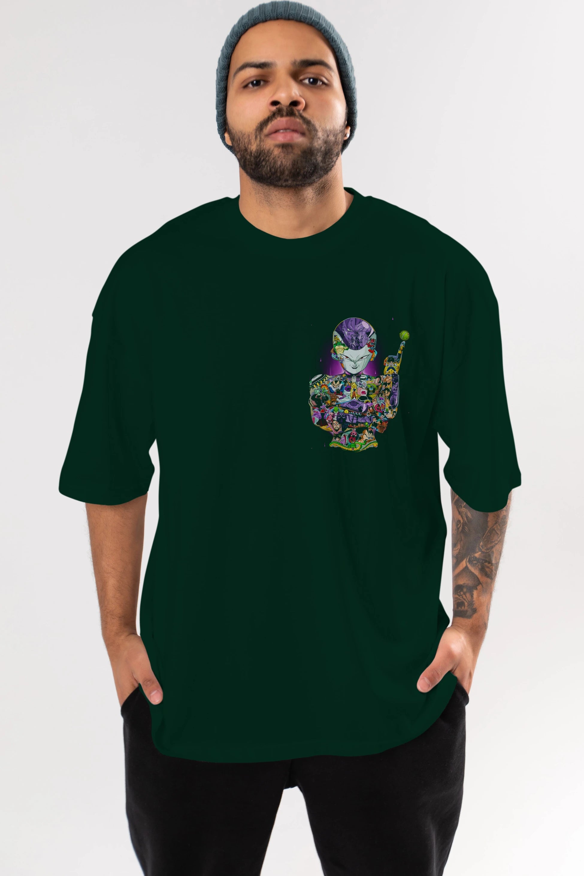 DRAGON BALL ART (4) Ön Sol Baskılı Oversize t-shirt Erkek Kadın Unisex %100 Pamuk Bisiklet Yaka tişort