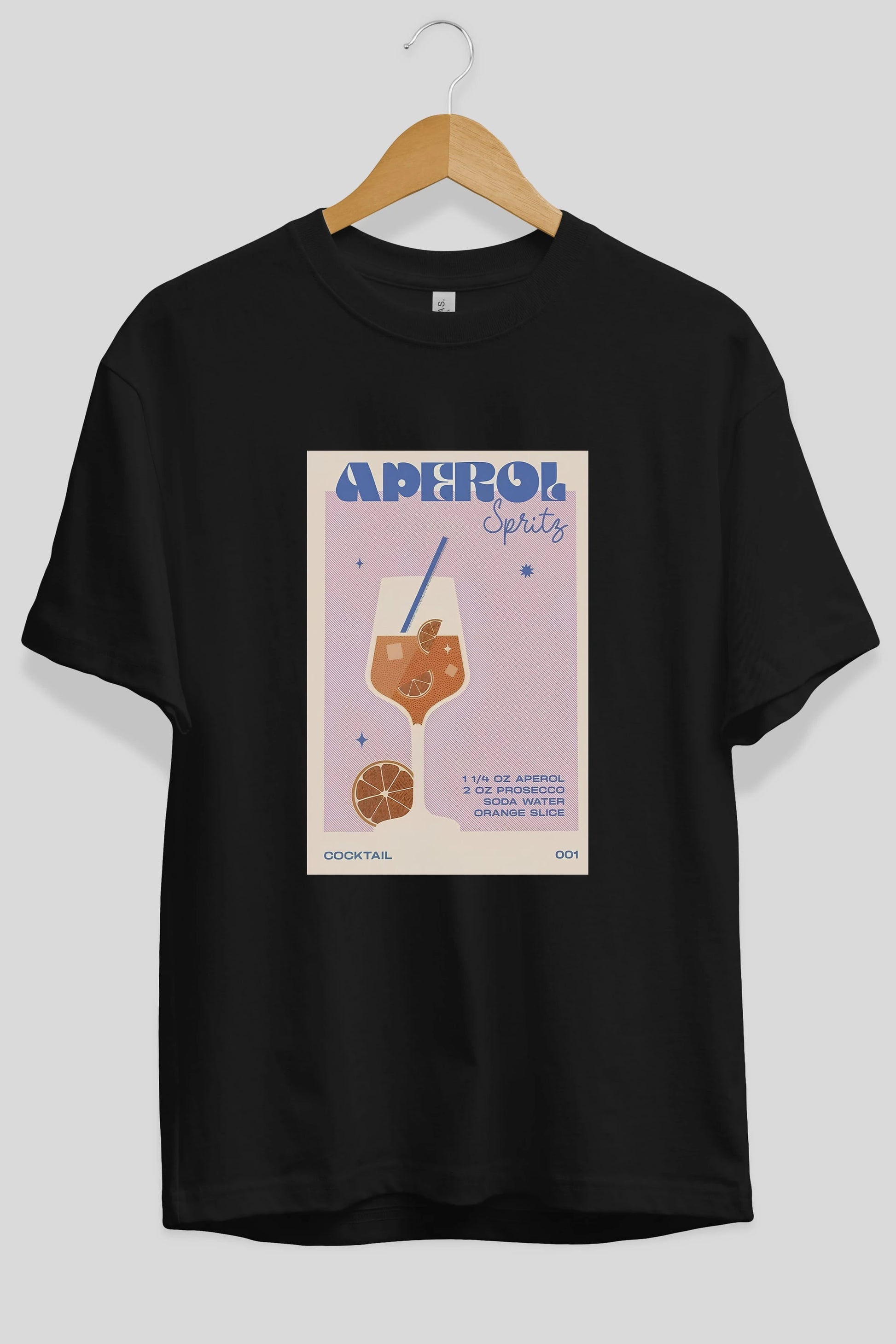 Aperol Spritz Ön Baskılı Oversize t-shirt Erkek Kadın Unisex %100 Pamuk Bisiklet Yaka tişort