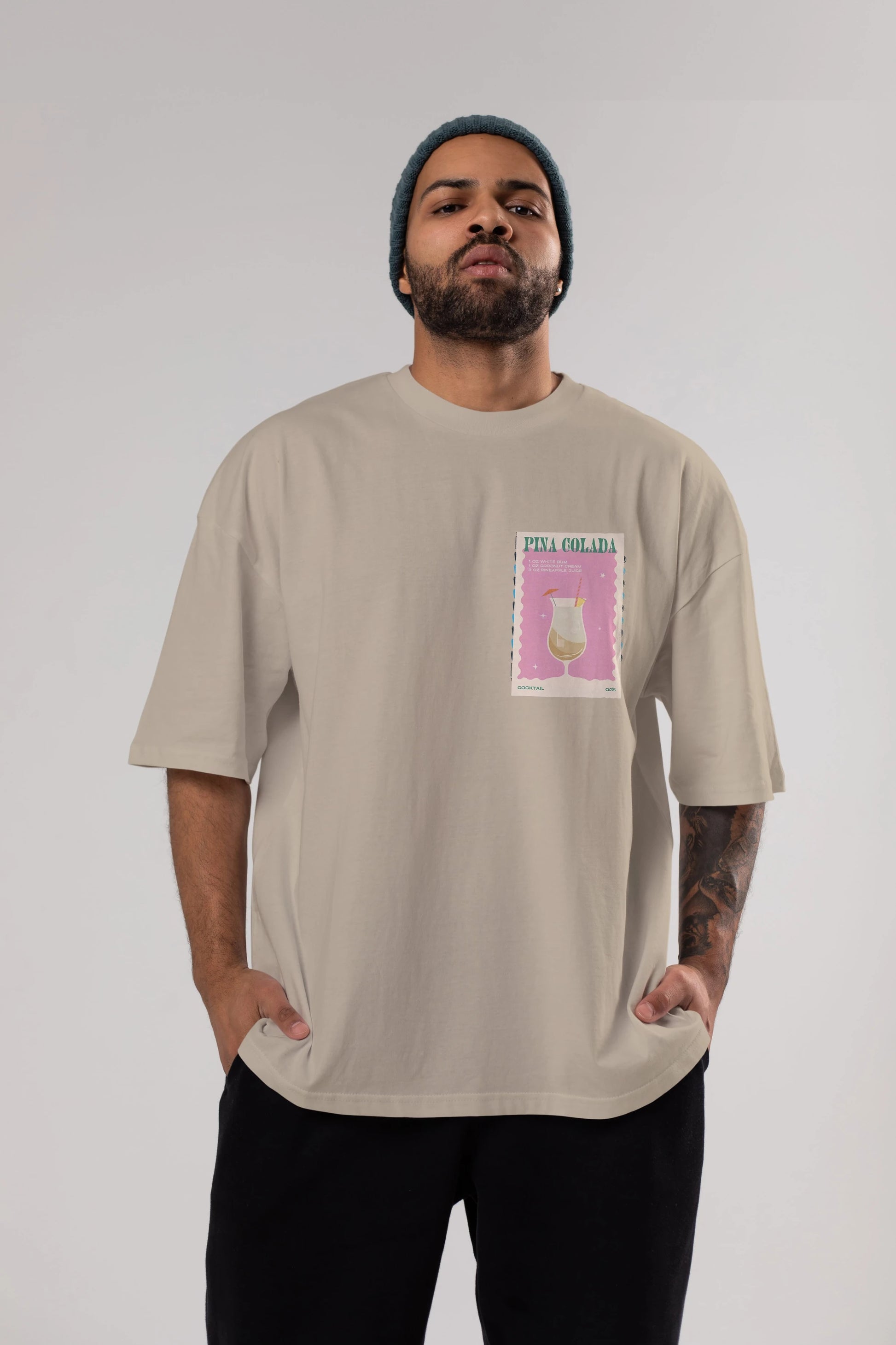 Pina Colada 3 Ön Sol Baskılı Oversize t-shirt Erkek Kadın Unisex %100 Pamuk Bisiklet Yaka tişort