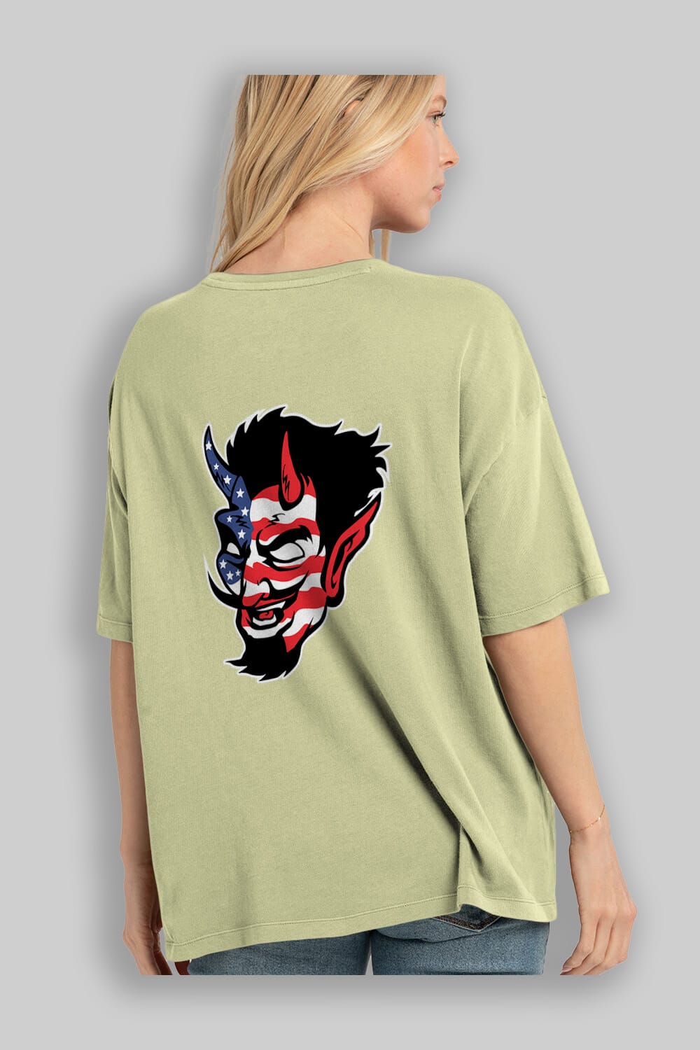 American Devil Arka Baskılı Oversize t-shirt Erkek Kadın Unisex %100 Pamuk tişort
