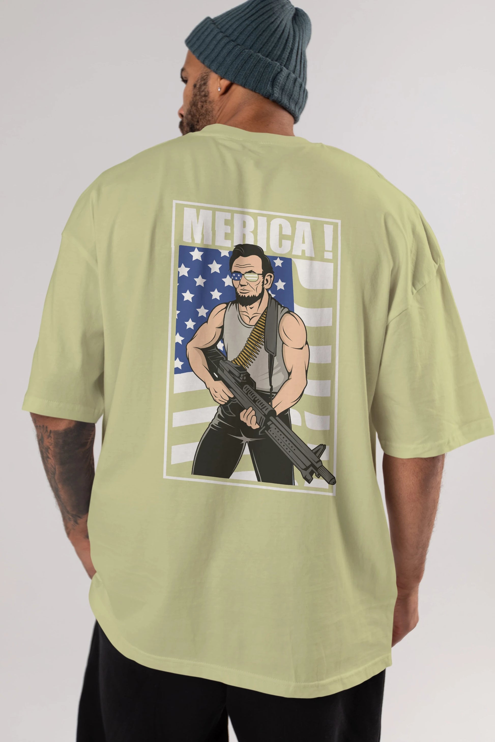 Lincoln Rambo Arka Baskılı Oversize t-shirt Erkek Kadın Unisex %100 Pamuk tişort