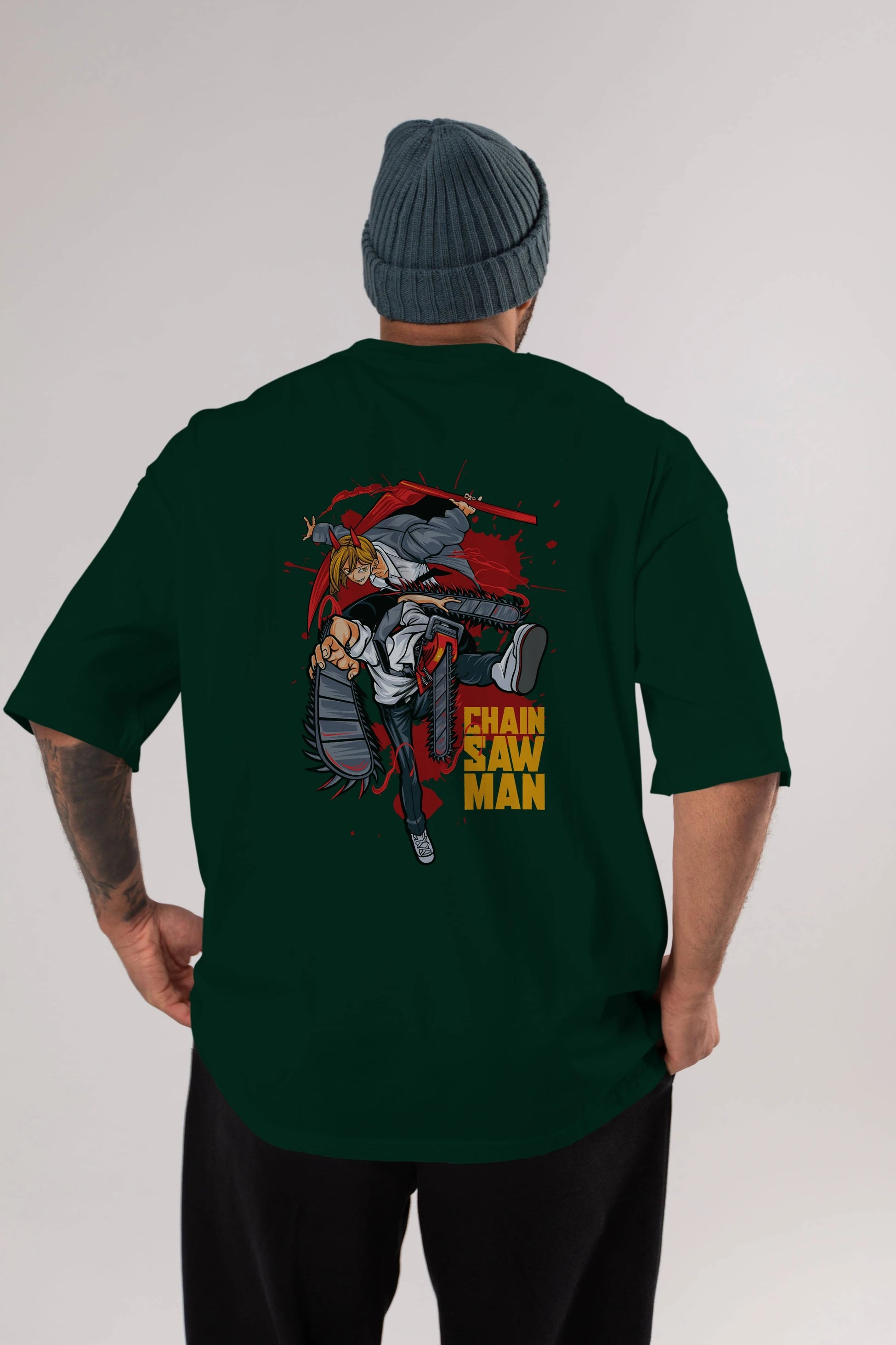 DENJI and POWER Anime Arka Baskılı Oversize t-shirt Erkek Kadın Unisex
