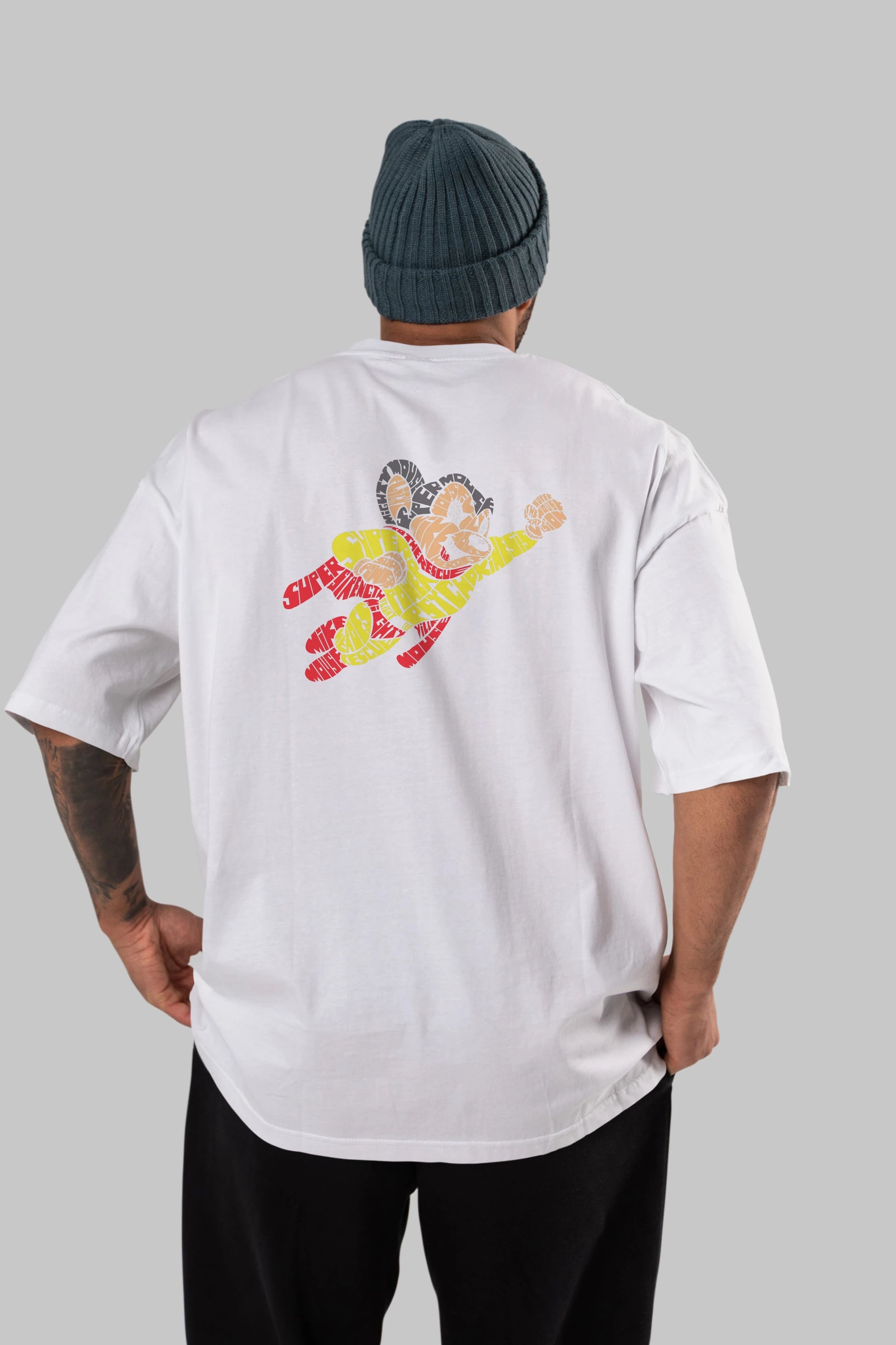 Mighty Mouse Arka Baskılı Oversize t-shirt %100 pamuk Erkek Kadın Unisex