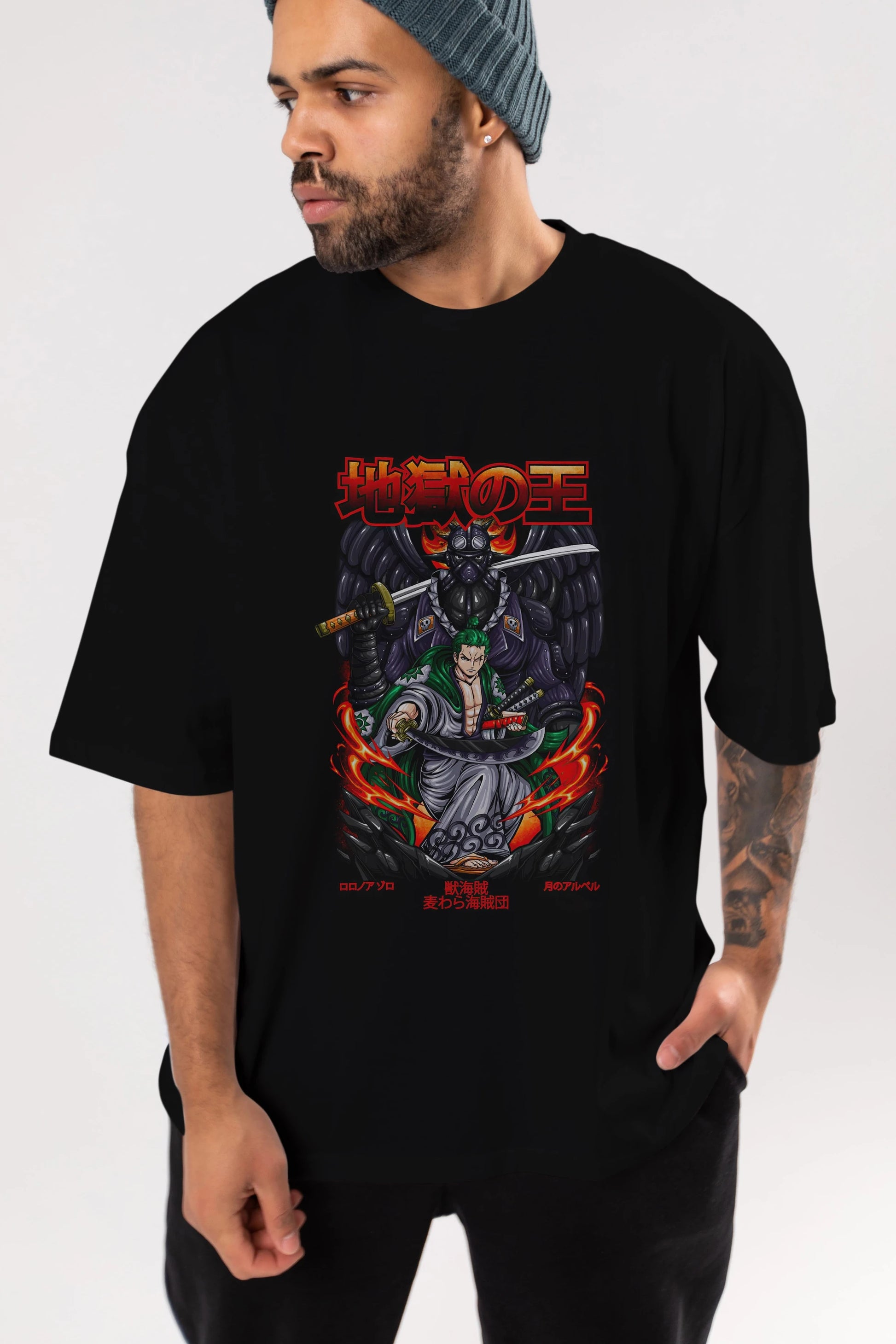 Roronoa Zoro 4 Anime Ön Baskılı Oversize t-shirt %100 pamuk Erkek Kadın Unisex