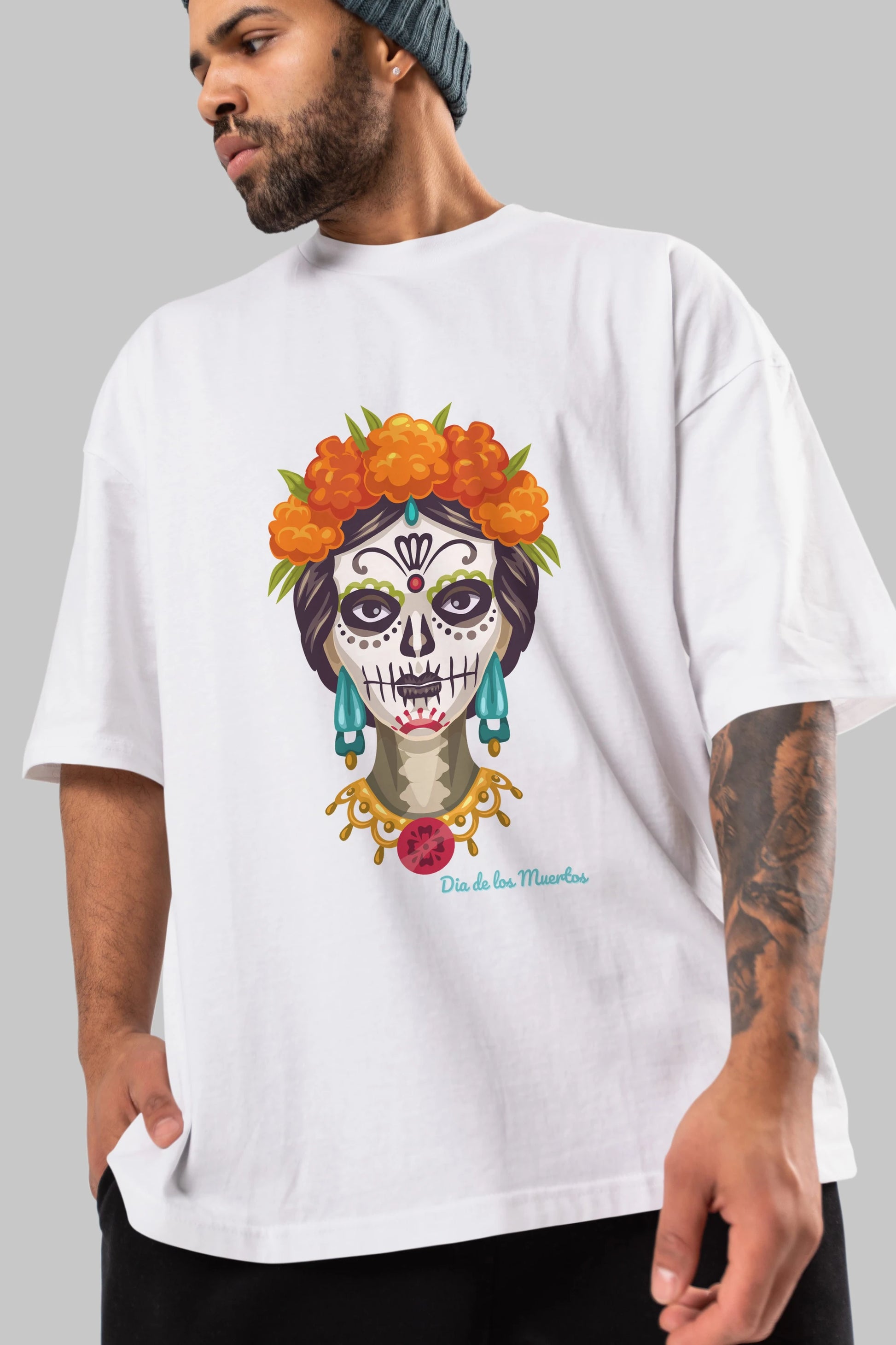 Dia de los Muertos 2 Ön Baskılı Oversize t-shirt Erkek Kadın Unisex