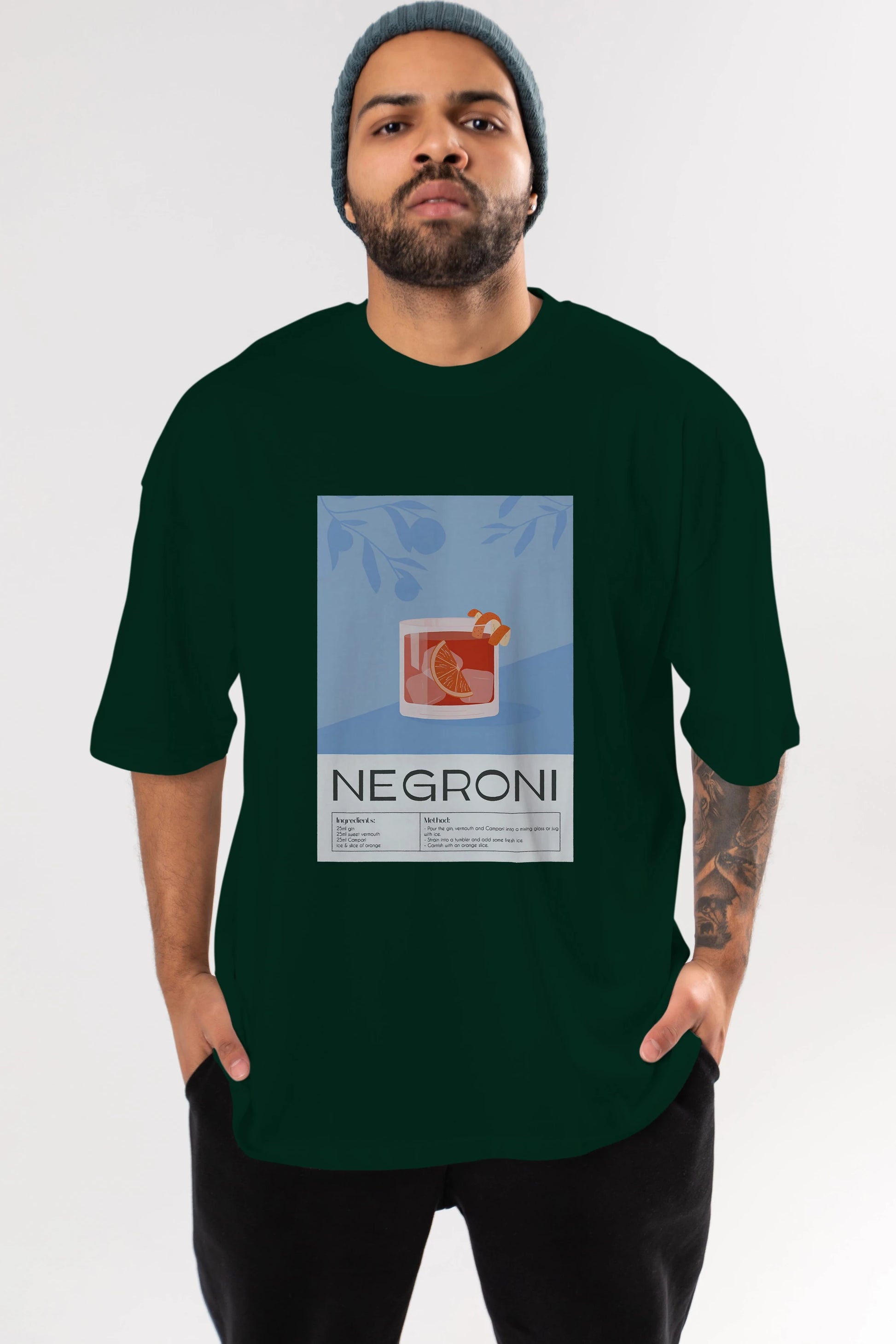 Negroni Ön Baskılı Oversize t-shirt Erkek Kadın Unisex %100 Pamuk Bisiklet Yaka tişort