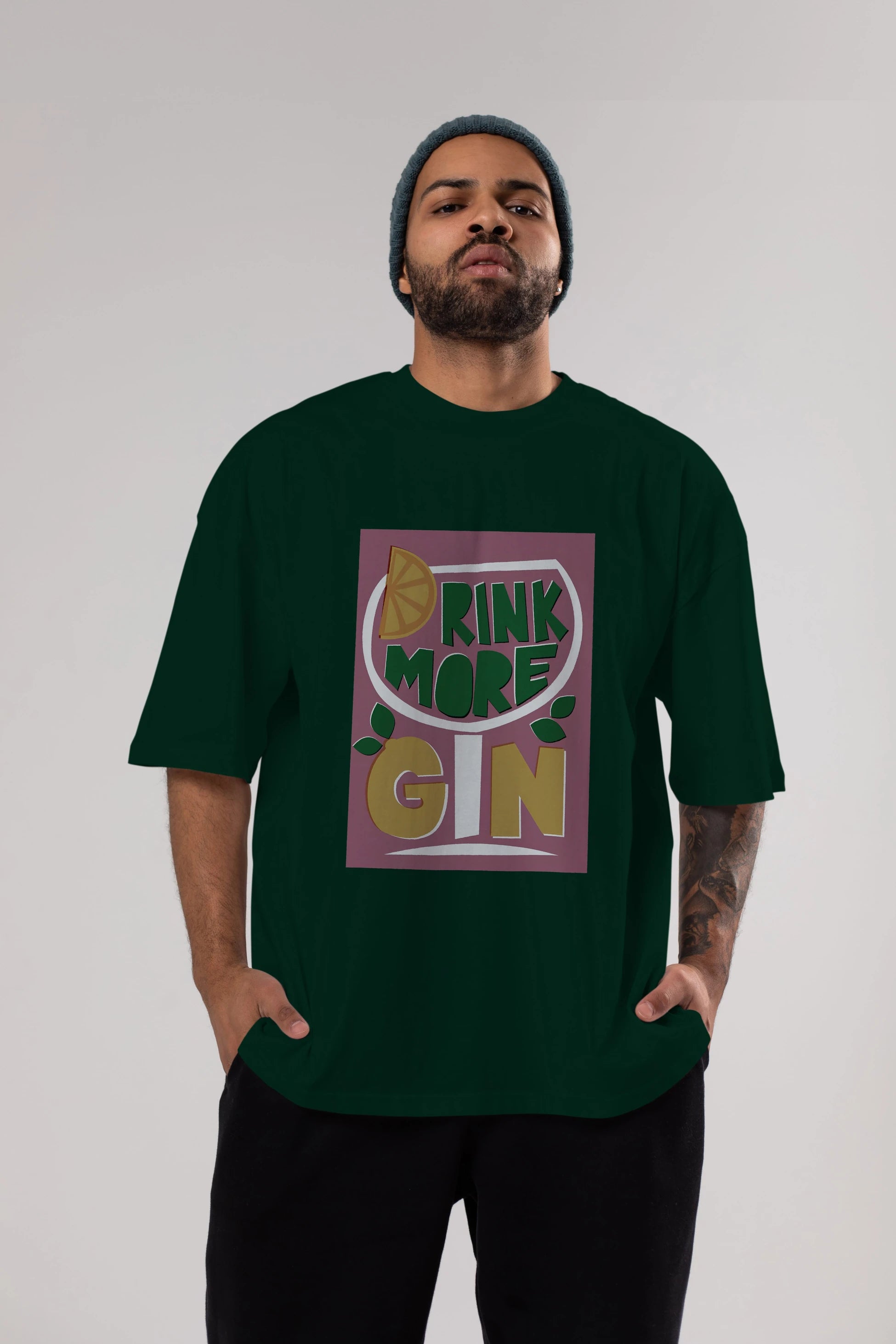 Drink More Gin Ön Baskılı Oversize t-shirt Erkek Kadın Unisex %100 Pamuk Bisiklet Yaka tişort