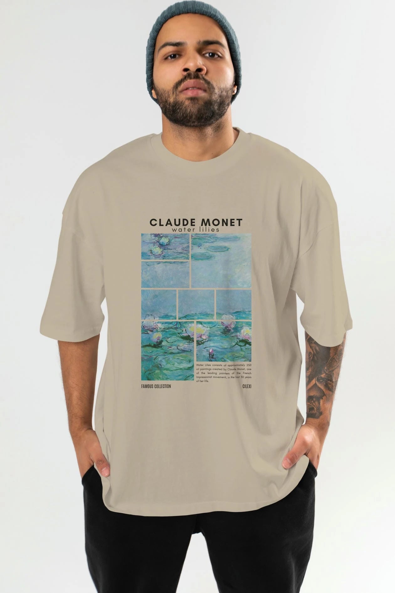 Claude Monet ön Baskılı Oversize t-shirt Erkek Kadın Bisiklet Yaka Pamuk tişort