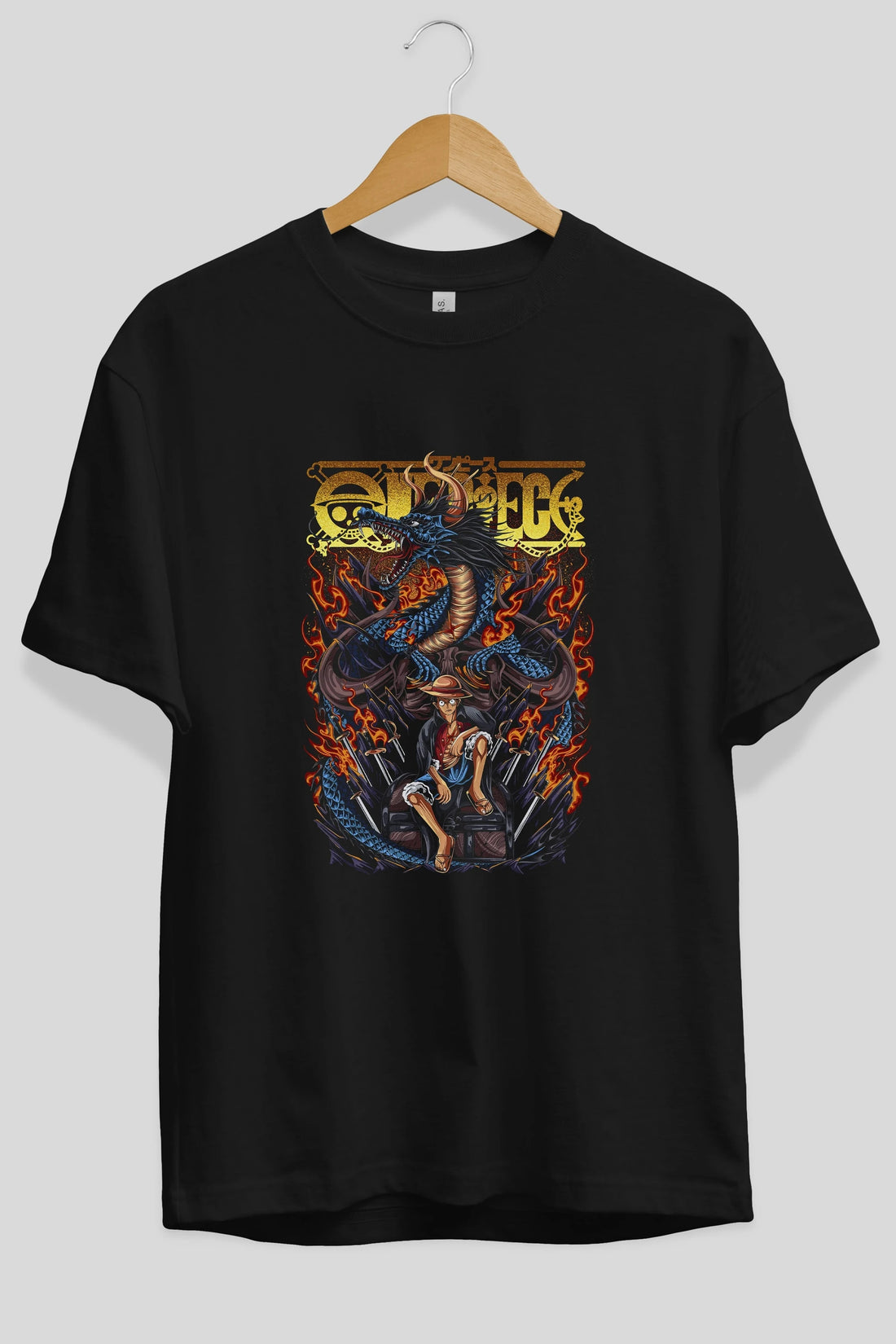 MONKEY D. LUFF-ONE PIECE Anime Ön Baskılı Oversize t-shirt %100 pamuk Erkek Kadın Unisex