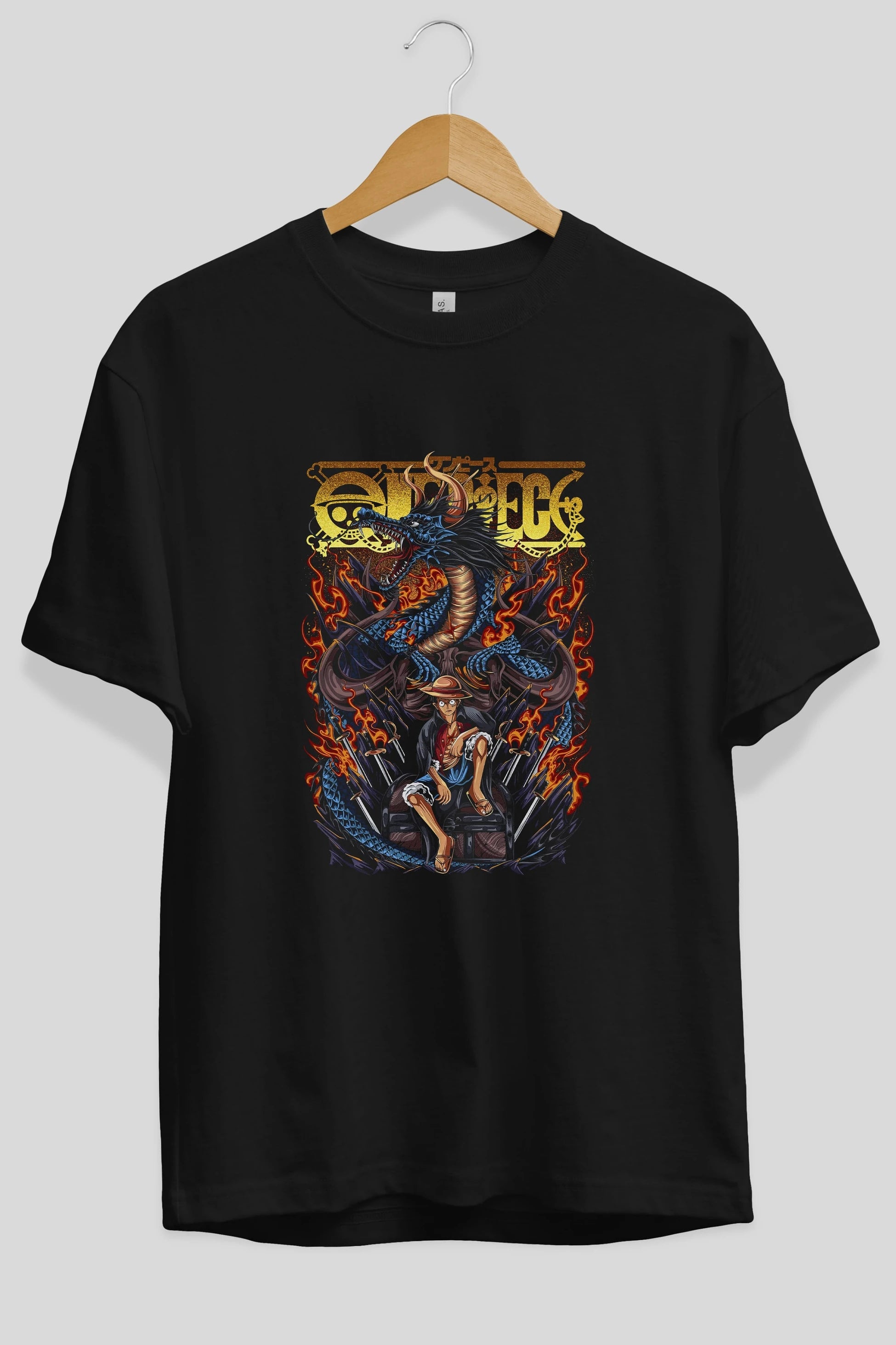 MONKEY D. LUFF-ONE PIECE Anime Ön Baskılı Oversize t-shirt %100 pamuk Erkek Kadın Unisex