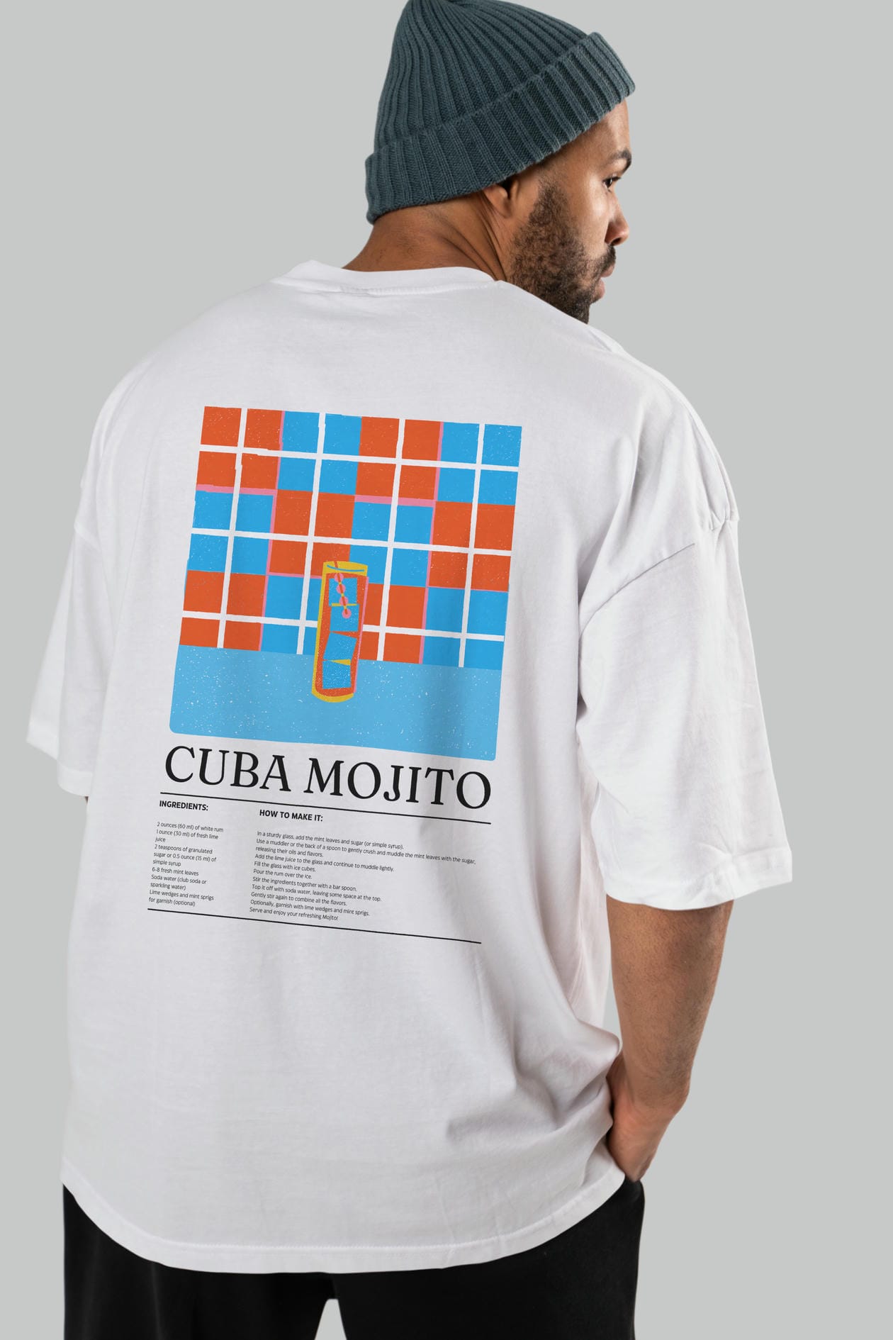 Cuba Mojıto Kokteyl Serisi Arka Baskılı Oversize t-shirt Erkek Kadın %100 Pamuk Bisiklet Yaka tişort