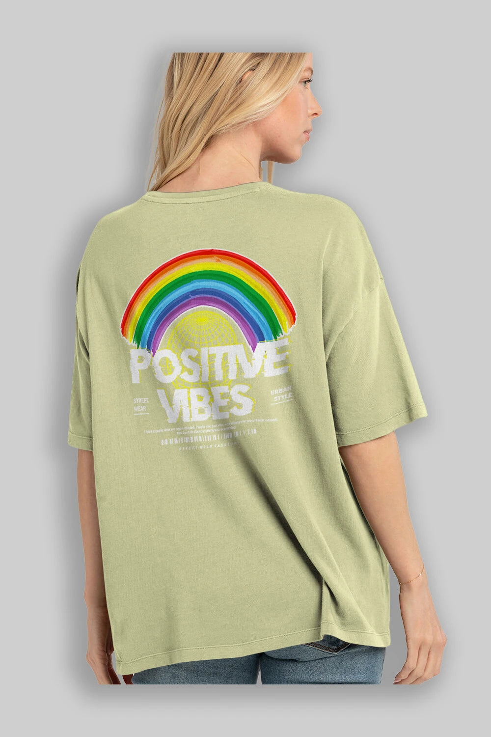 Positive Vibes Arka Baskılı Oversize t-shirt Erkek Kadın Unisex