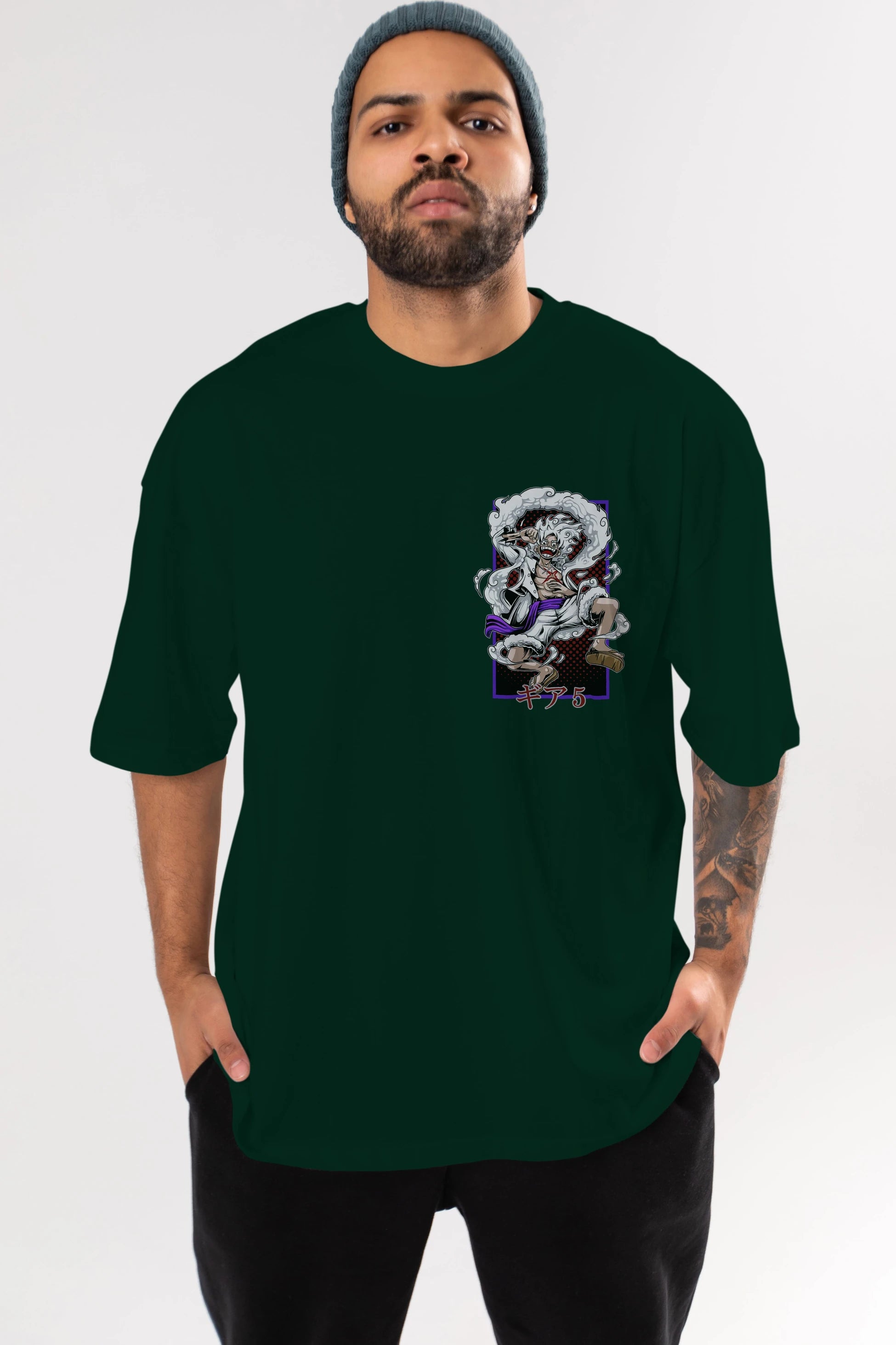 MONKEY D. LUFFY GEAR5 Ön Sol Baskılı Oversize t-shirt Erkek Kadın Unisex %100 Pamuk Bisiklet Yaka tişort