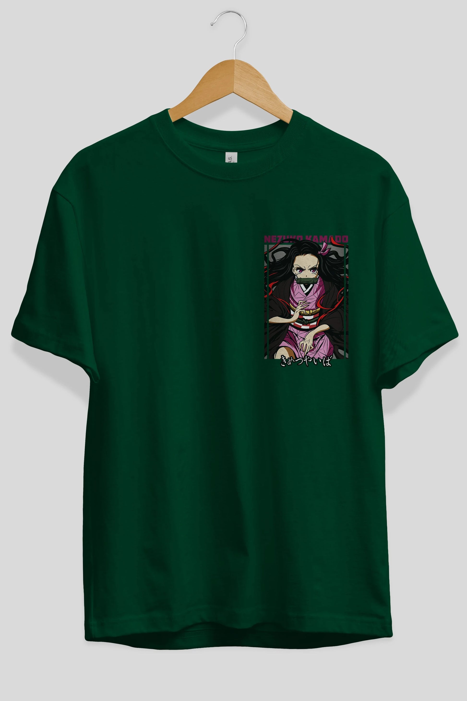 Nezuko Kamado 1 Ön Sol Baskılı Oversize t-shirt Erkek Kadın Unisex %100 Pamuk Bisiklet Yaka tişort