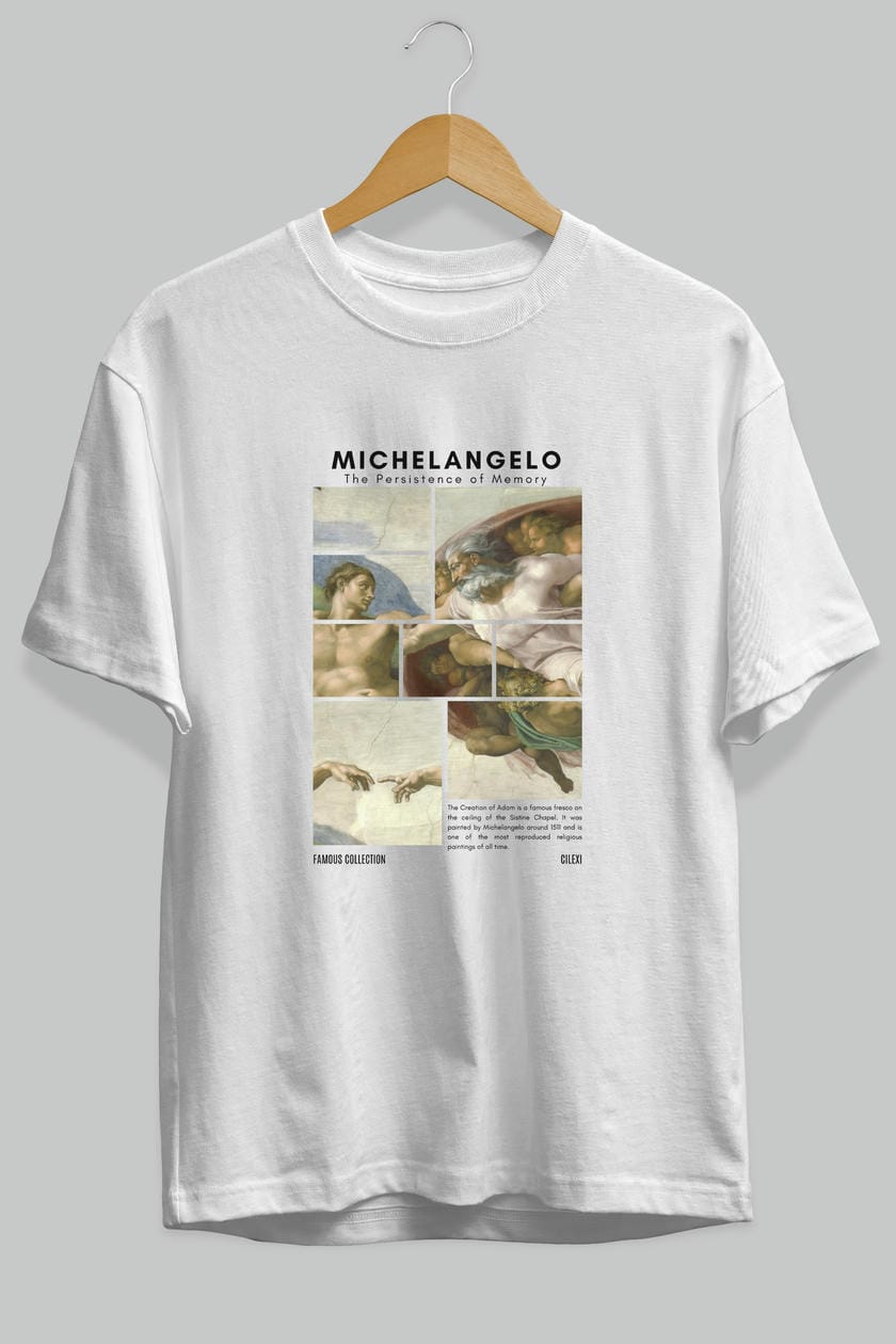 Michelangelo ön Baskılı Oversize t-shirt Erkek Kadın Bisiklet Yaka Pamuk tişort