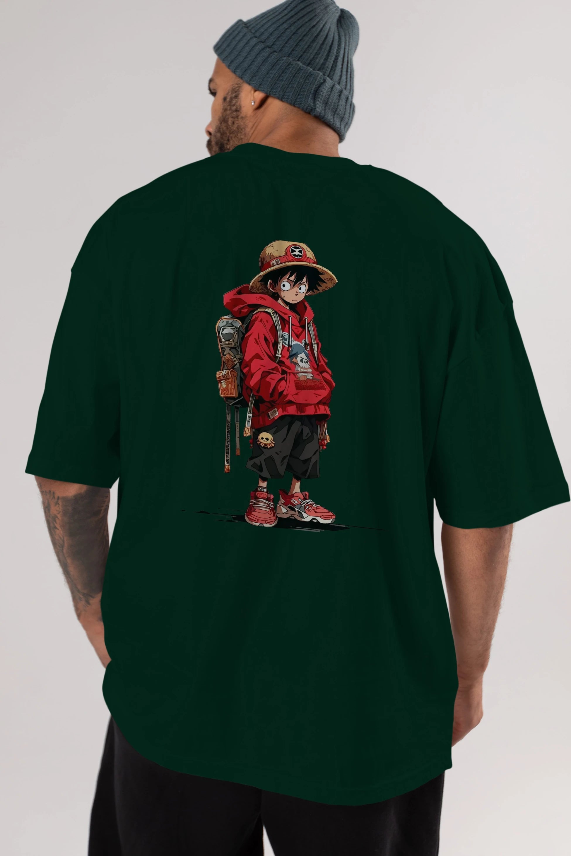 One Piece Arka Baskılı Oversize t-shirt Erkek Kadın Unisex %100 Pamuk Bisiklet Yaka tişort