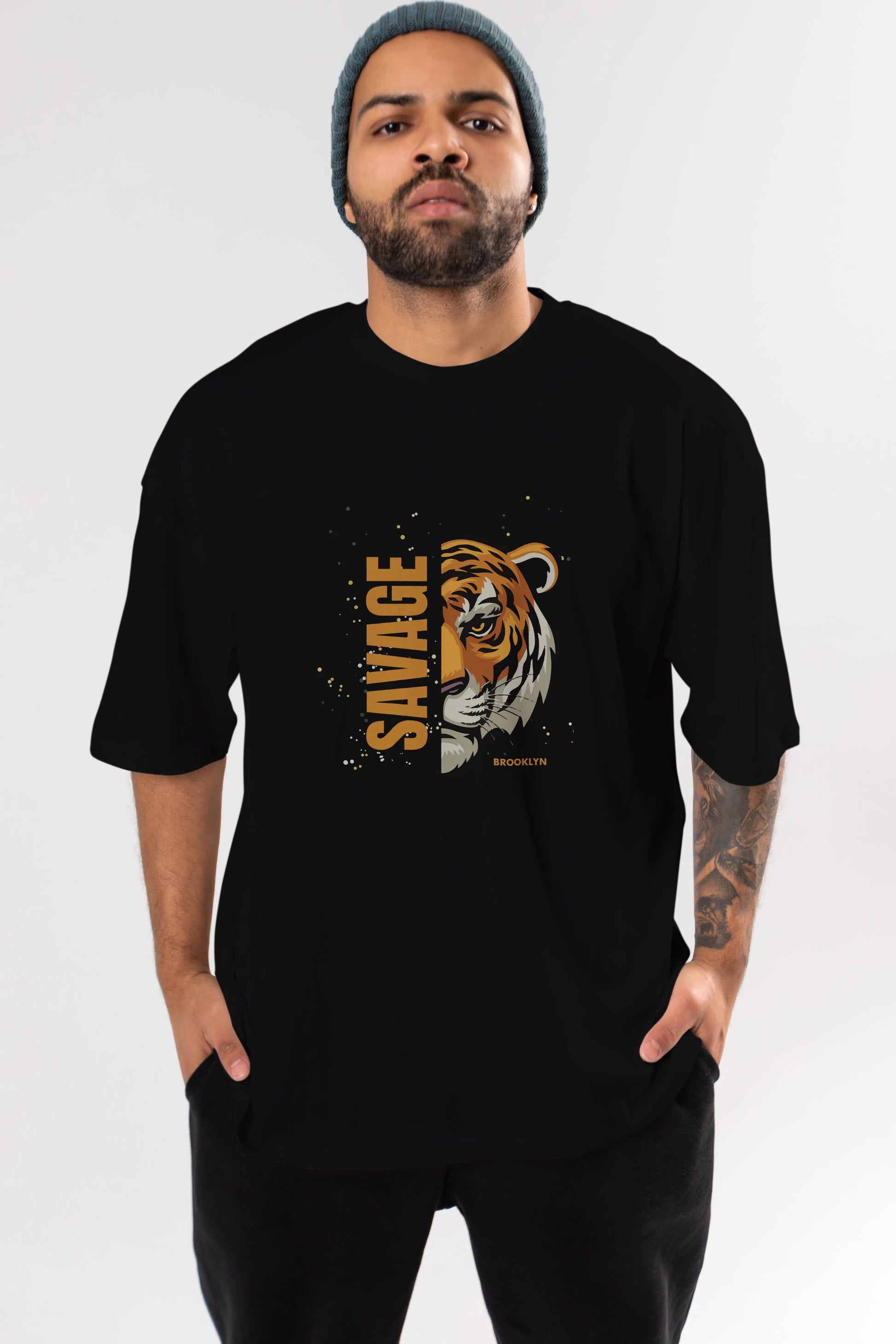 Savage Brooklyn Yazılı Ön Baskılı Oversize t-shirt Erkek Kadın Unisex