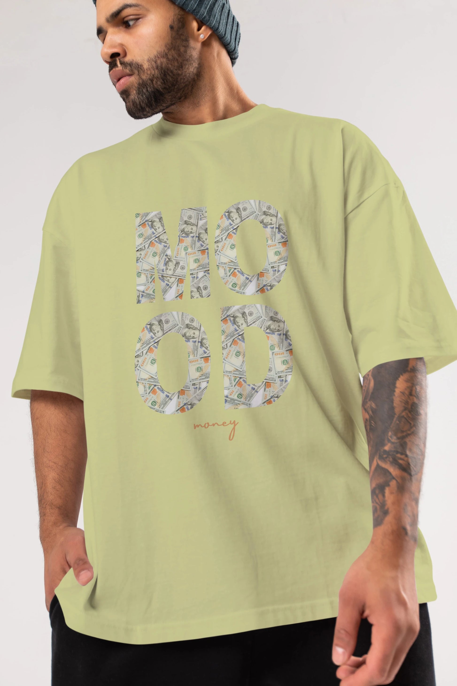 Mood Money Yazılı Ön Baskılı Oversize t-shirt Erkek Kadın Unisex