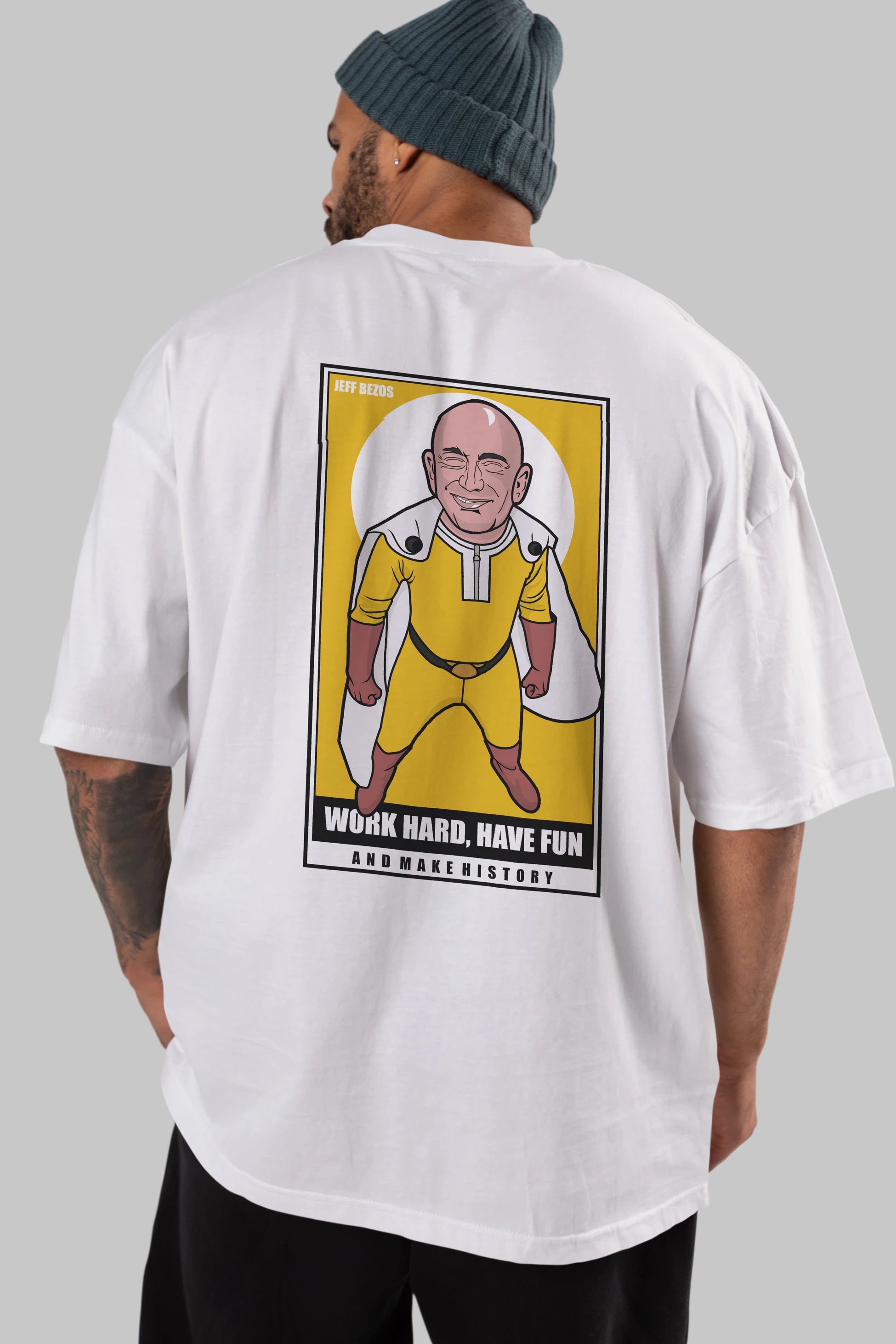 Jeff Bezos Saitama Arka Baskılı Oversize t-shirt Erkek Kadın Unisex %100 Pamuk tişort