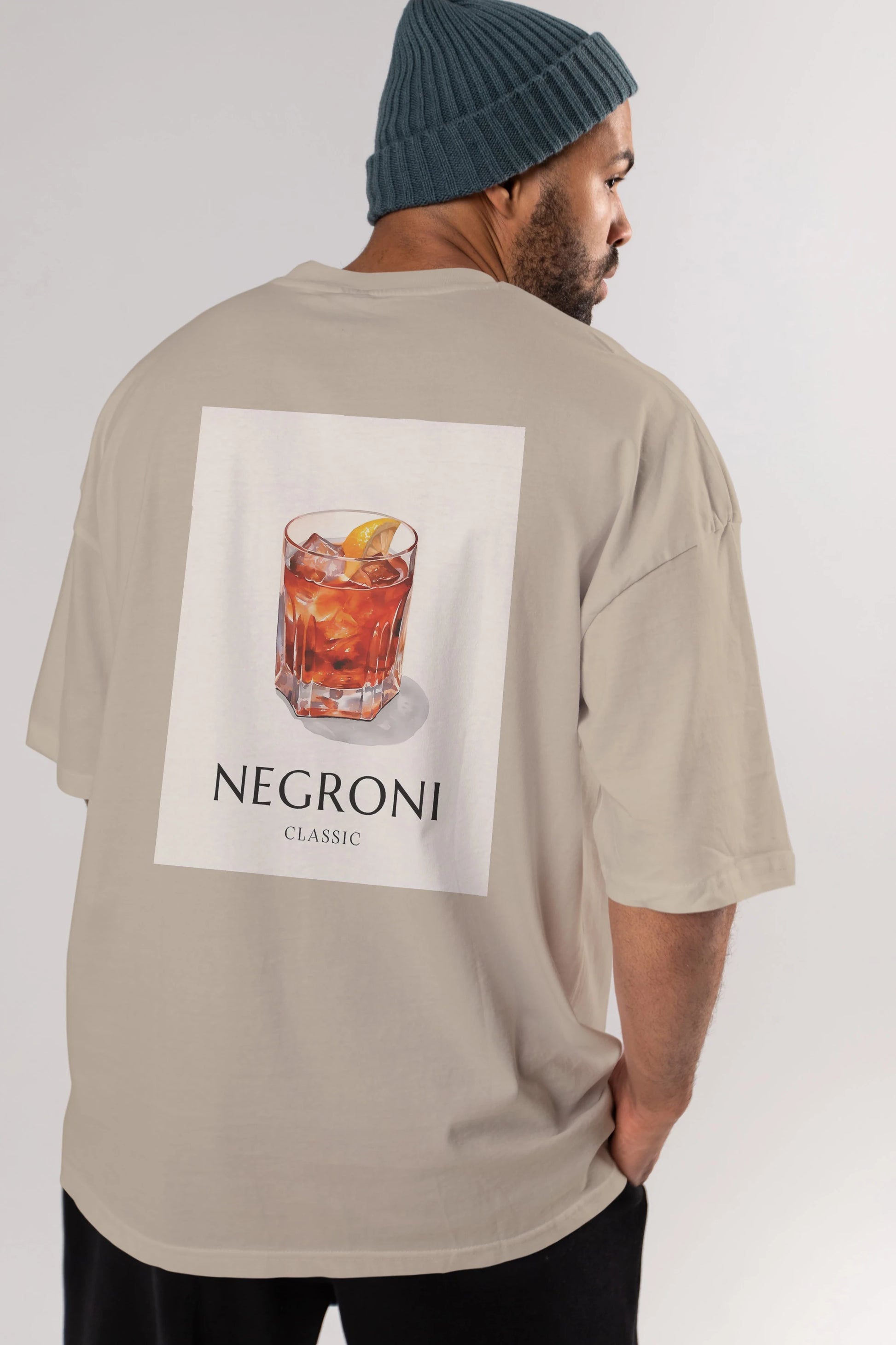 Negroni Classic Arka Baskılı Oversize t-shirt Erkek Kadın Unisex %100 Pamuk Bisiklet Yaka tişort