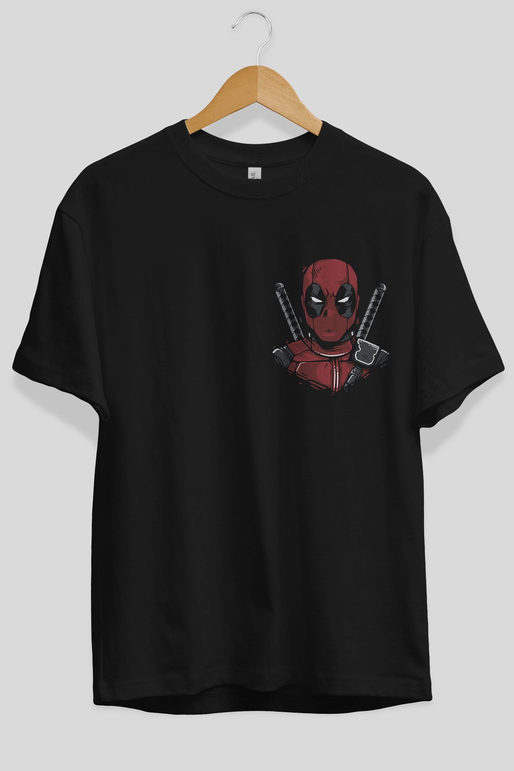 Deadpool (4) Ön Sol Baskılı Oversize t-shirt Erkek Kadın Unisex %100 Pamuk Bisiklet Yaka tişort