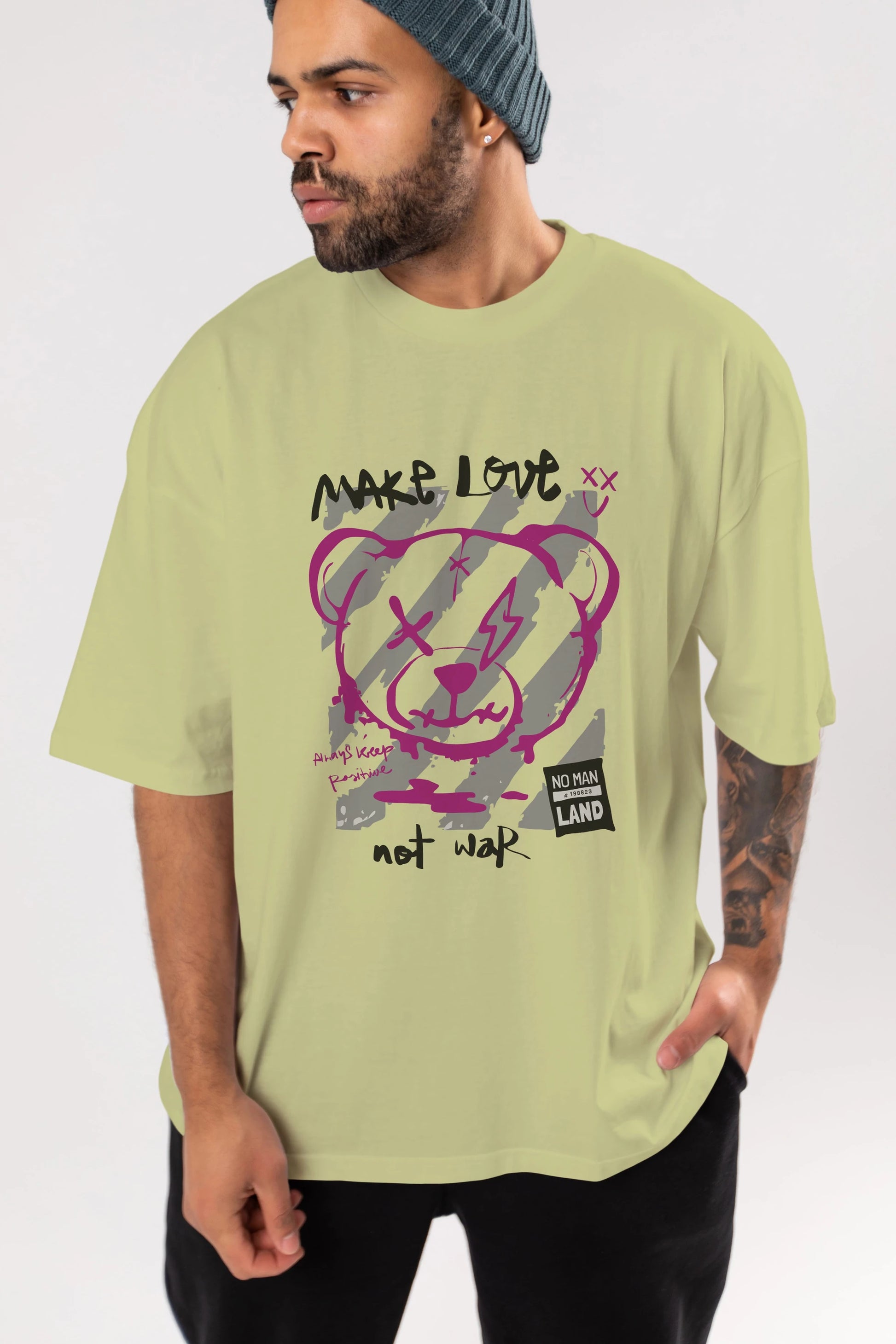Make Love Bear Ön Baskılı Oversize t-shirt Erkek Kadın Unisex