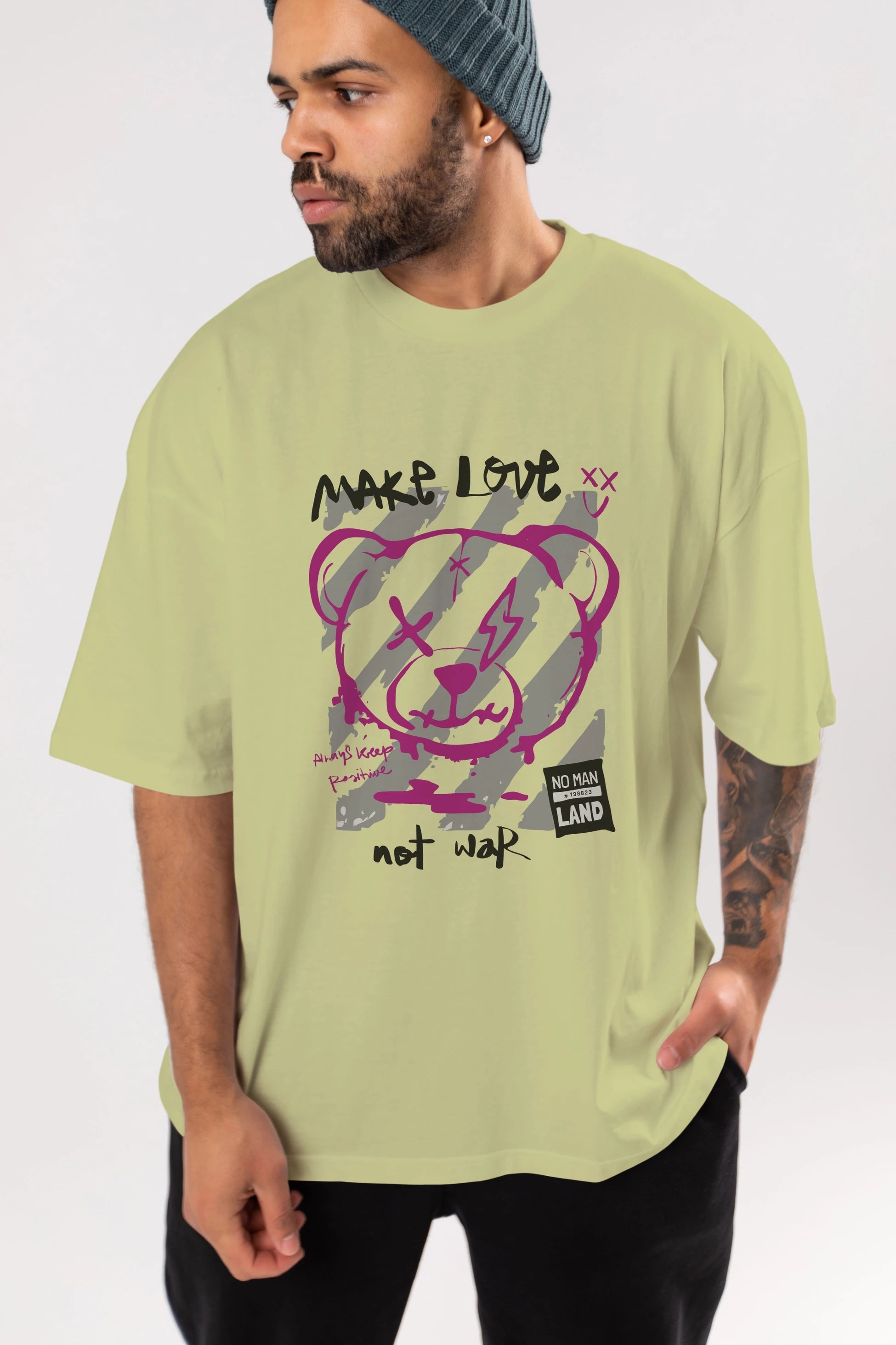 Make Love Bear Ön Baskılı Oversize t-shirt Erkek Kadın Unisex