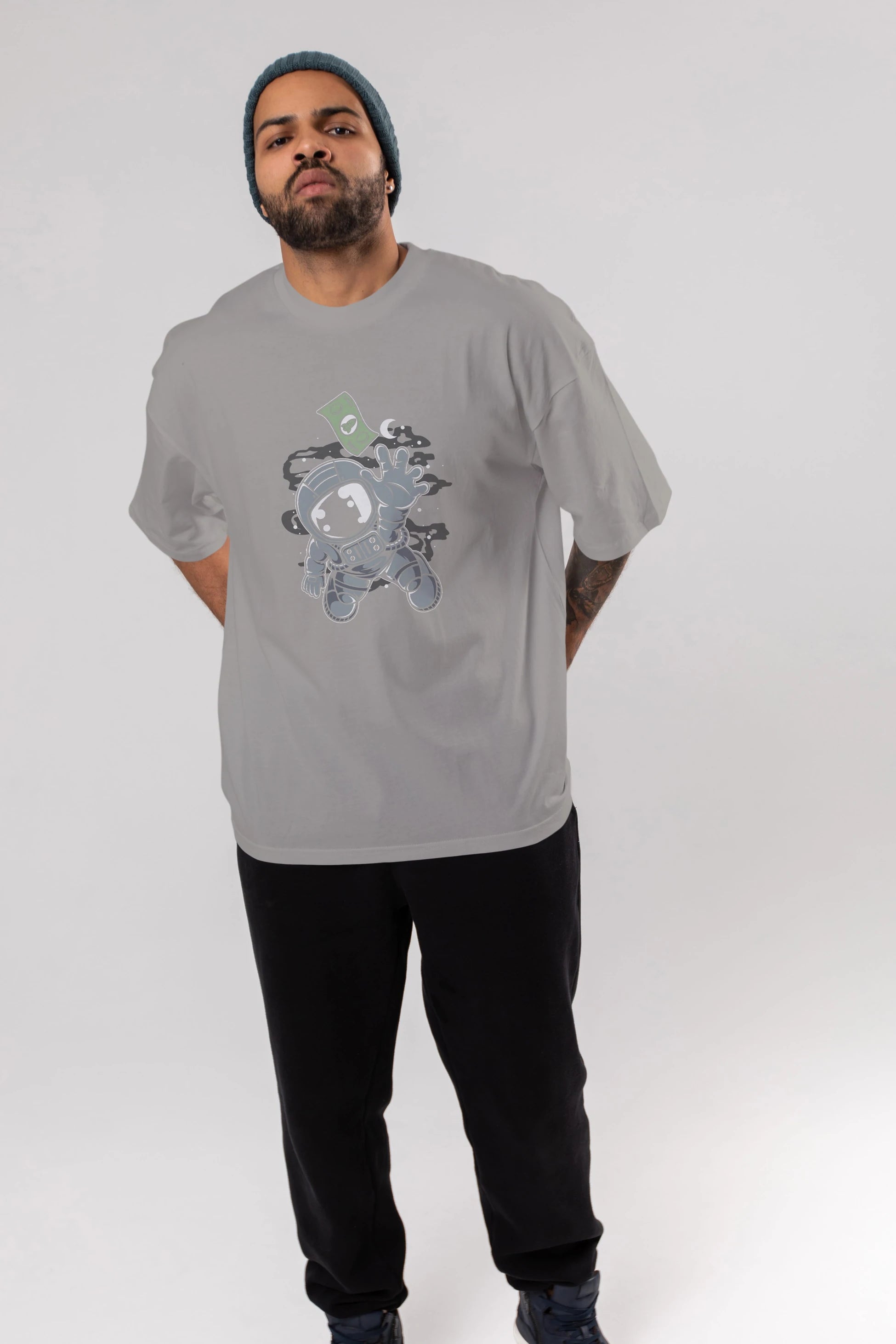 Astronaut Dollar Ön Baskılı Oversize t-shirt Erkek Kadın Unisex