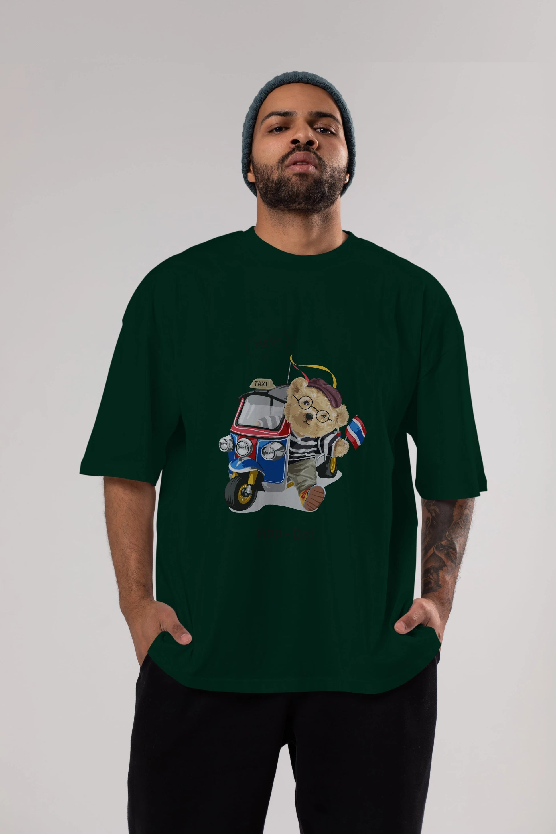 Teddy Bear Hop-On Ön Baskılı Oversize t-shirt Erkek Kadın Unisex %100 Pamuk