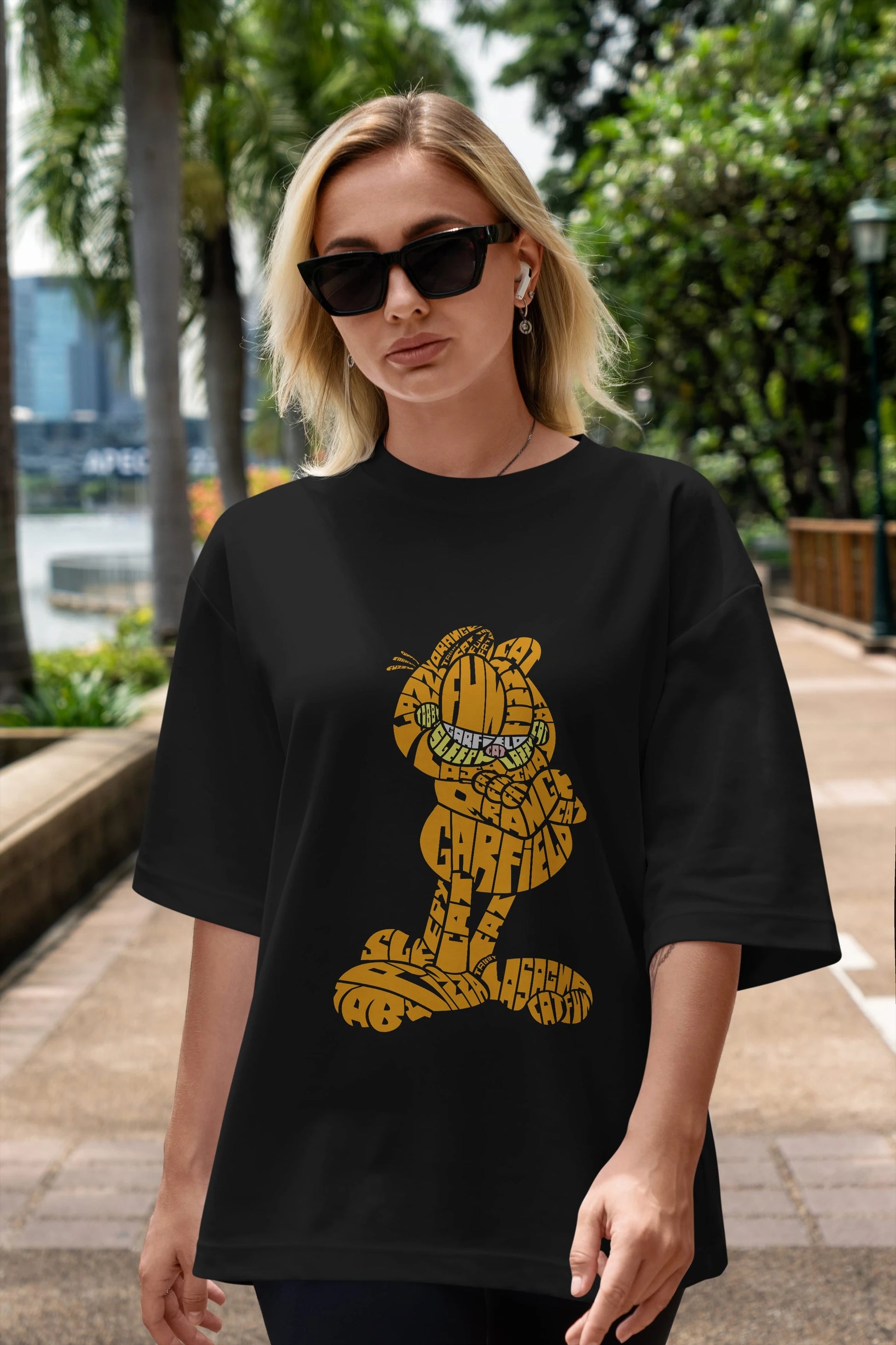 Garfield Ön Baskılı Oversize t-shirt %100 pamuk Erkek Kadın Unisex