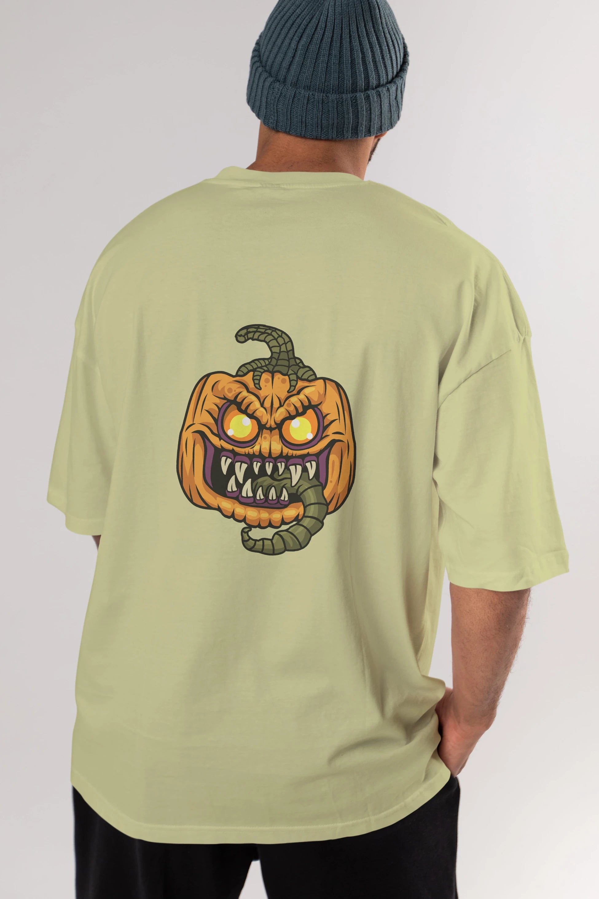 Halloween Arka Baskılı Oversize t-shirt Erkek Kadın Unisex %100 Pamuk tişort